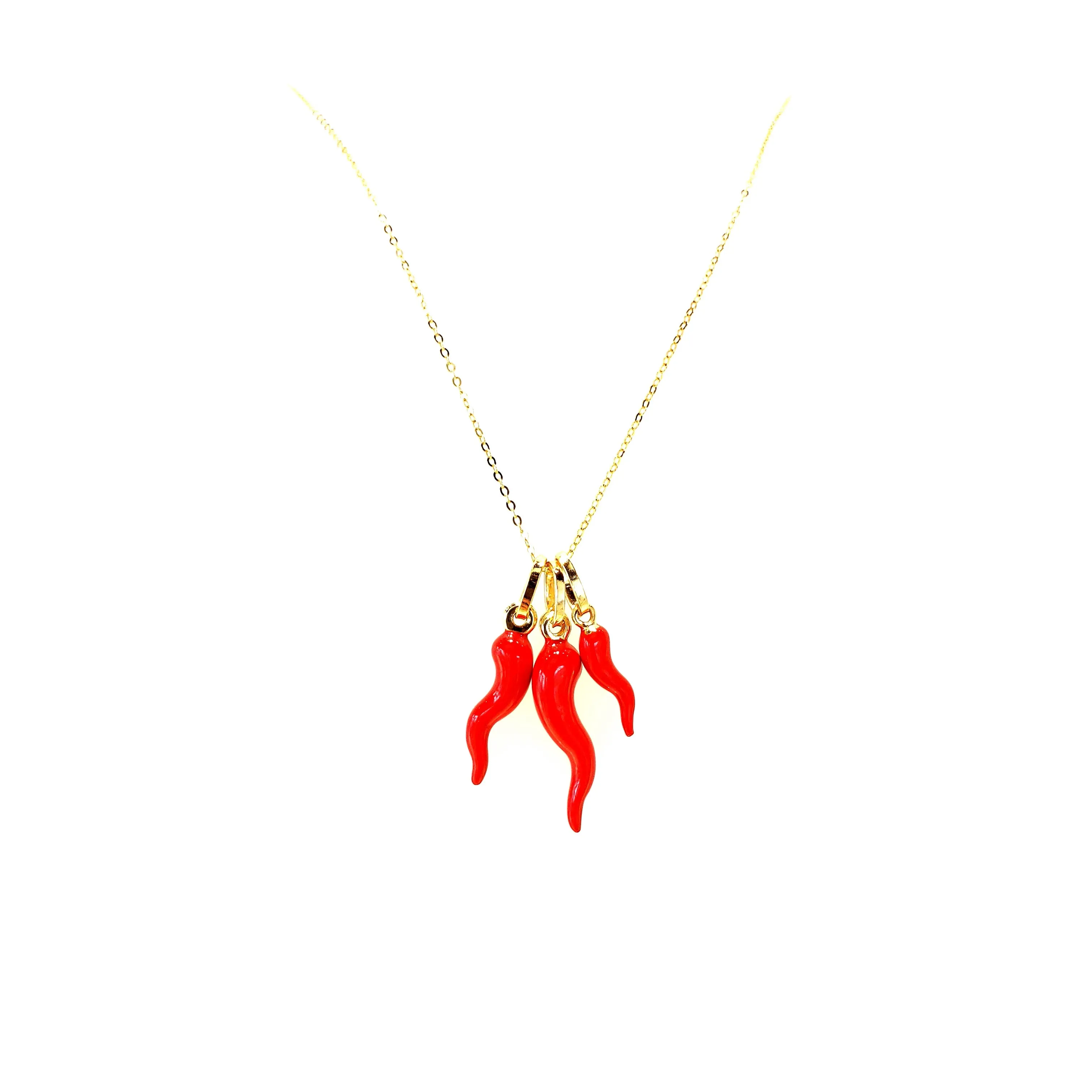 18k Gold Red Enamel Corno Pendant - 3 sizes