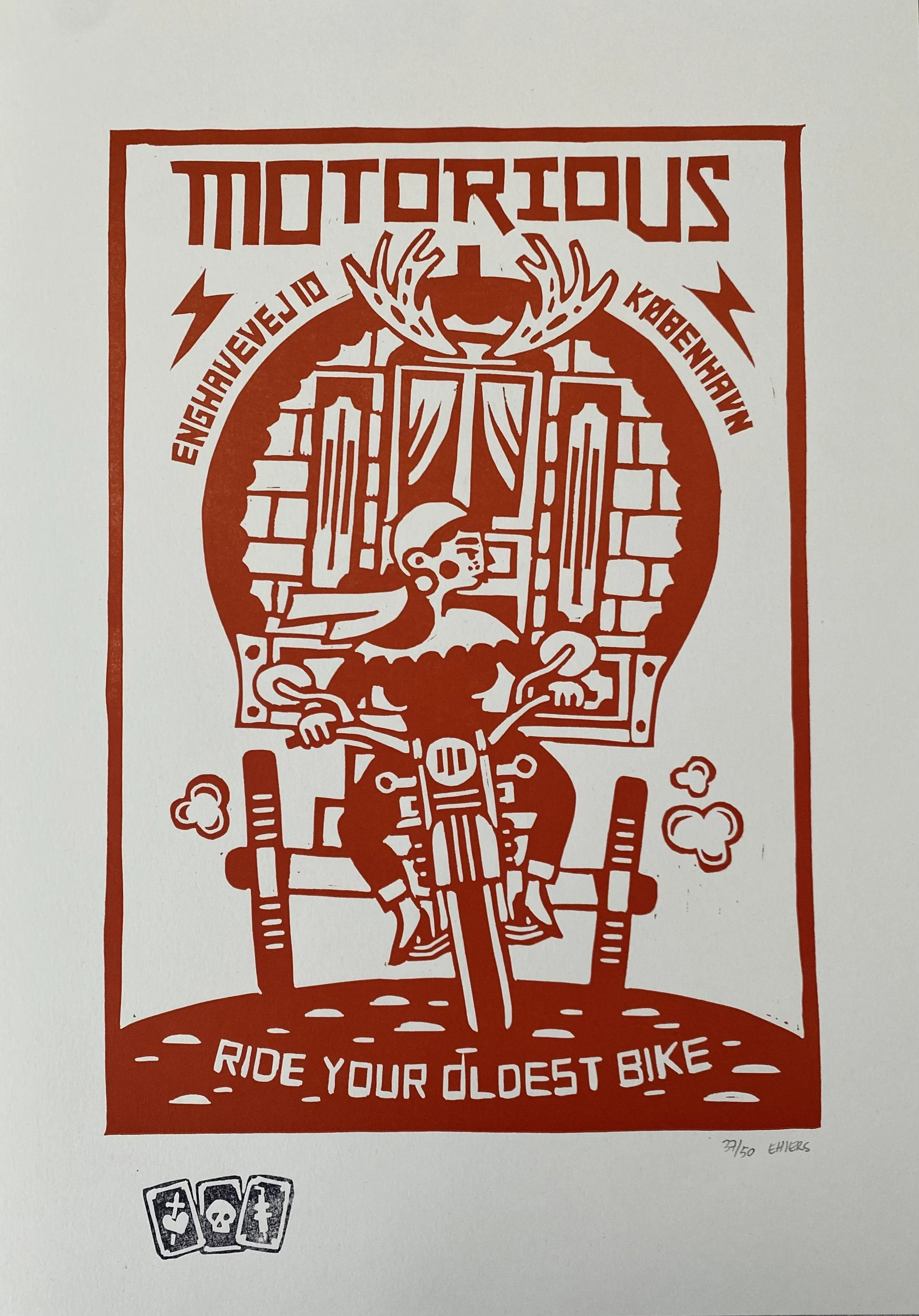 2017 Motorious lino-cut by Mette Ehlers, A3 oversize, Red