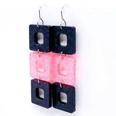 2.5 Triple Cubies - Black Leopard & Pink Specks Earrings