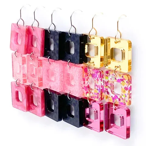 2.5 Triple Cubies - Black Leopard & Pink Specks Earrings