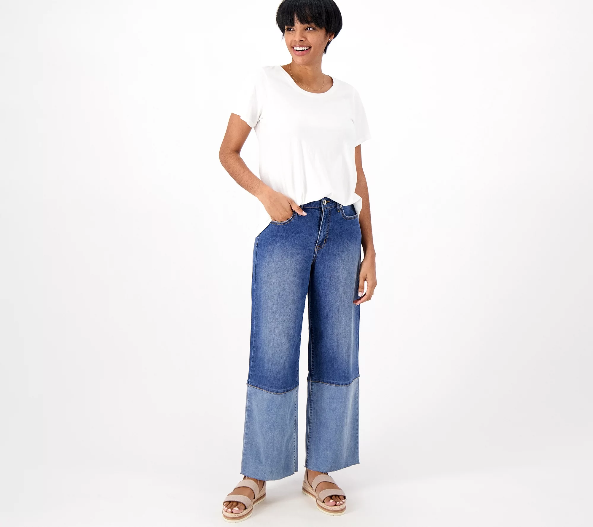 "As Is" LOGO by Lori Goldstein Petite Wide Leg Ankle Jeans