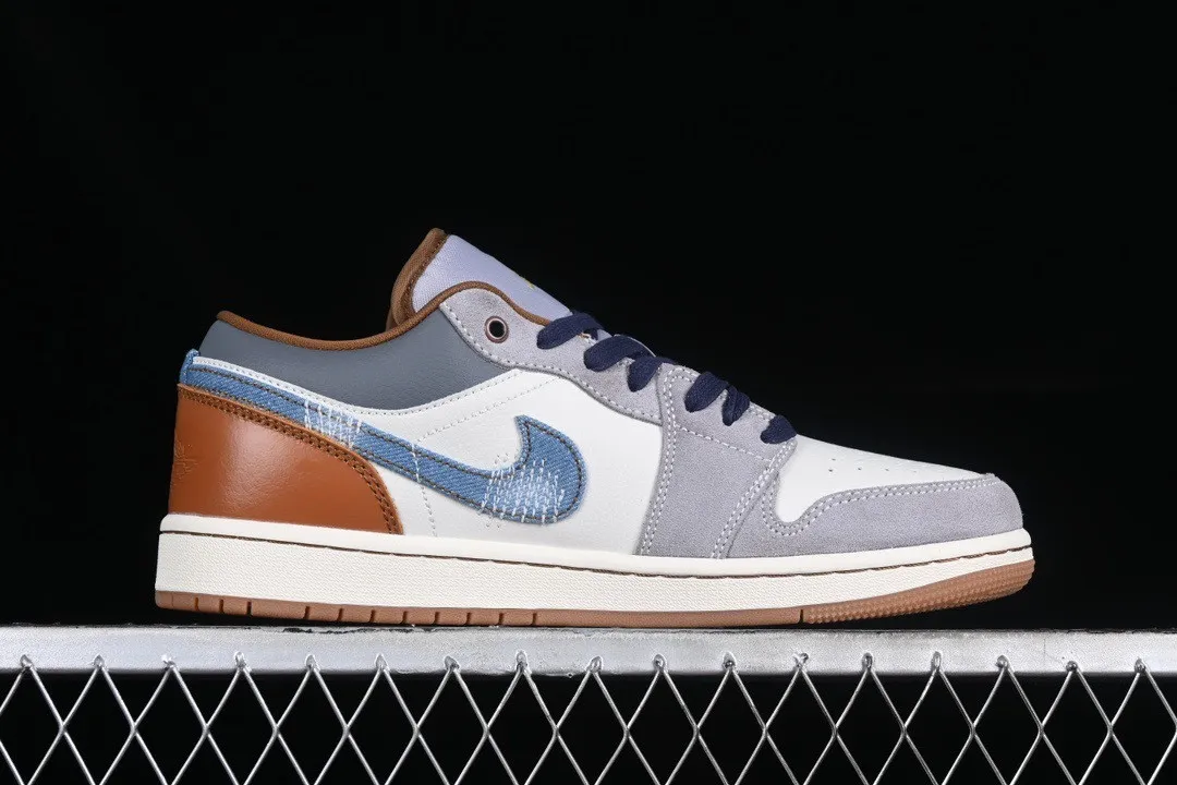 Air Jordan 1 Low SE Phantom Repaired Denim Swoosh Amber Brown Star Blue FZ5042-041