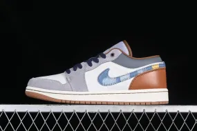 Air Jordan 1 Low SE Phantom Repaired Denim Swoosh Amber Brown Star Blue FZ5042-041