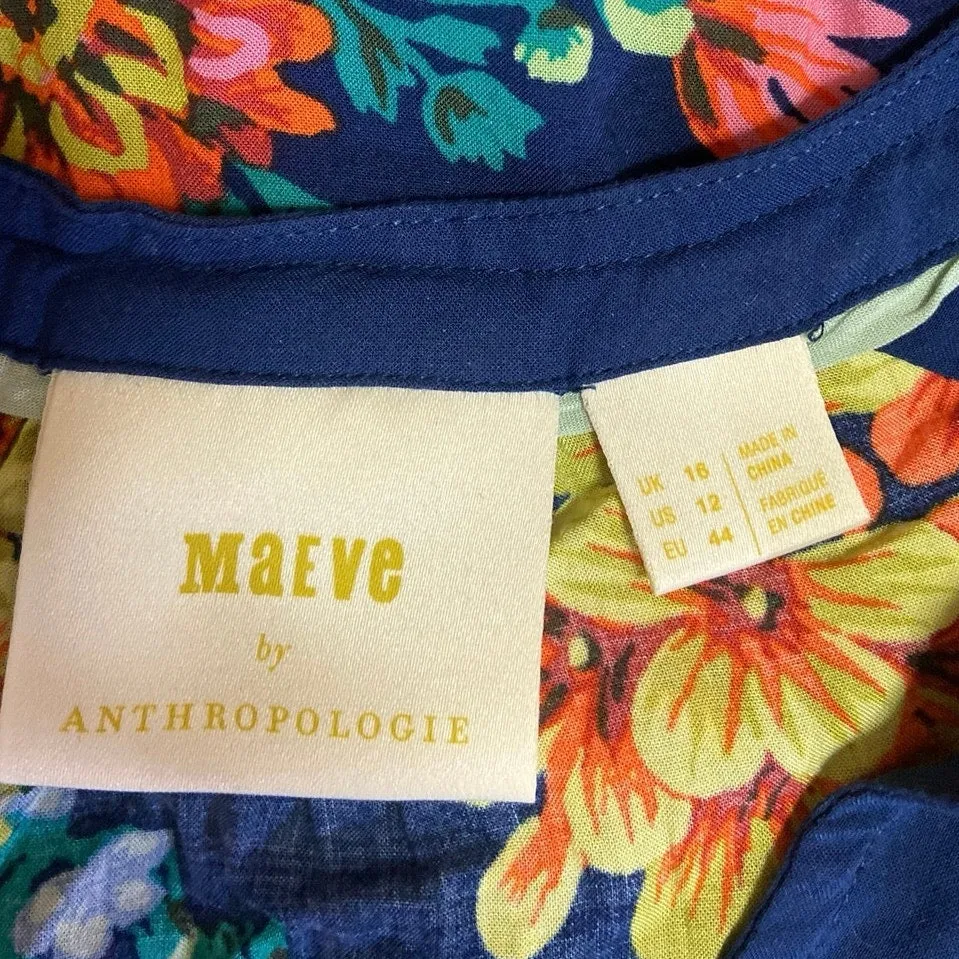 Anthropologie Maeve Melange Multicolor Floral Sleeveless Top Shirt Blouse Sz 12