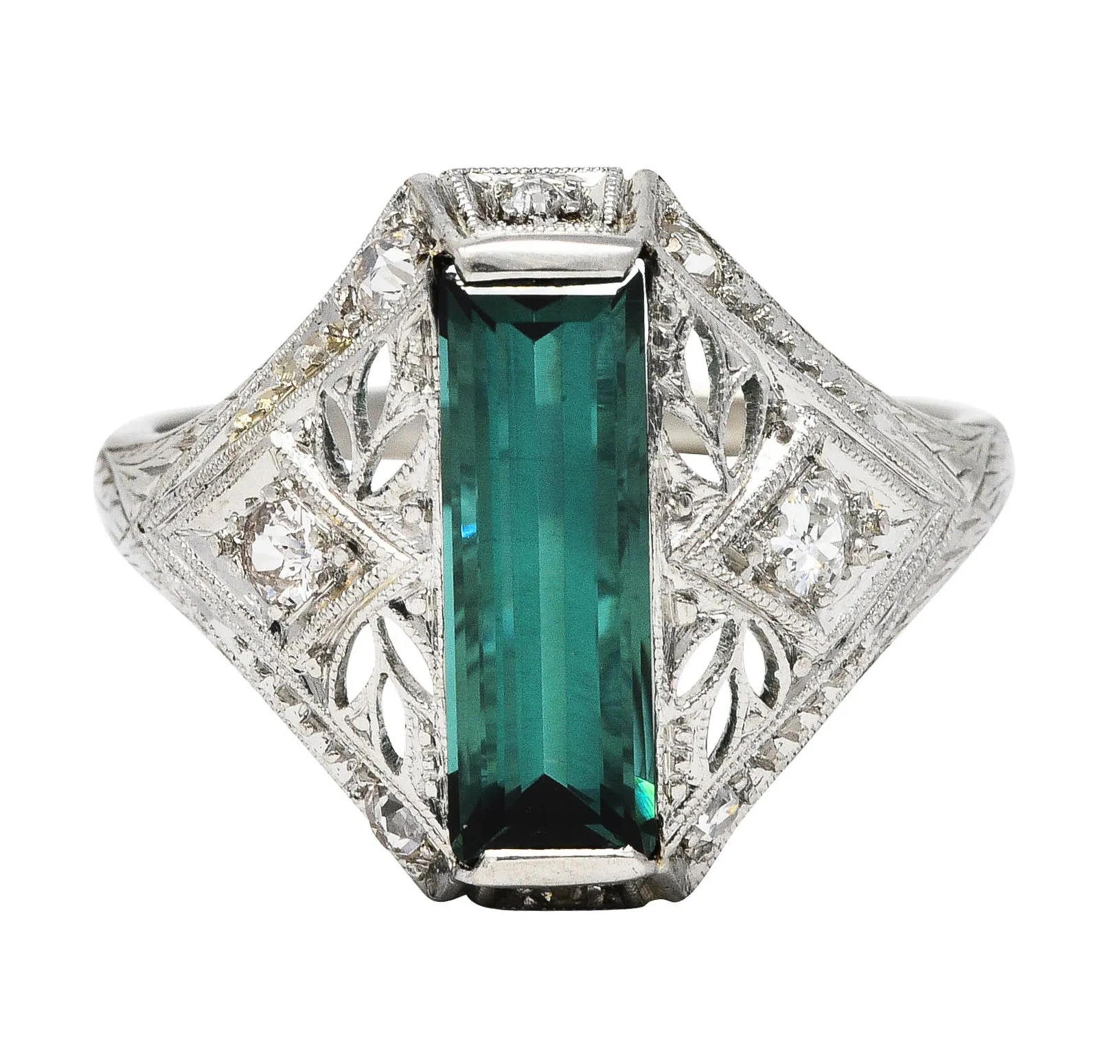 Art Deco Green Tourmaline Diamond Platinum Dinner Ring