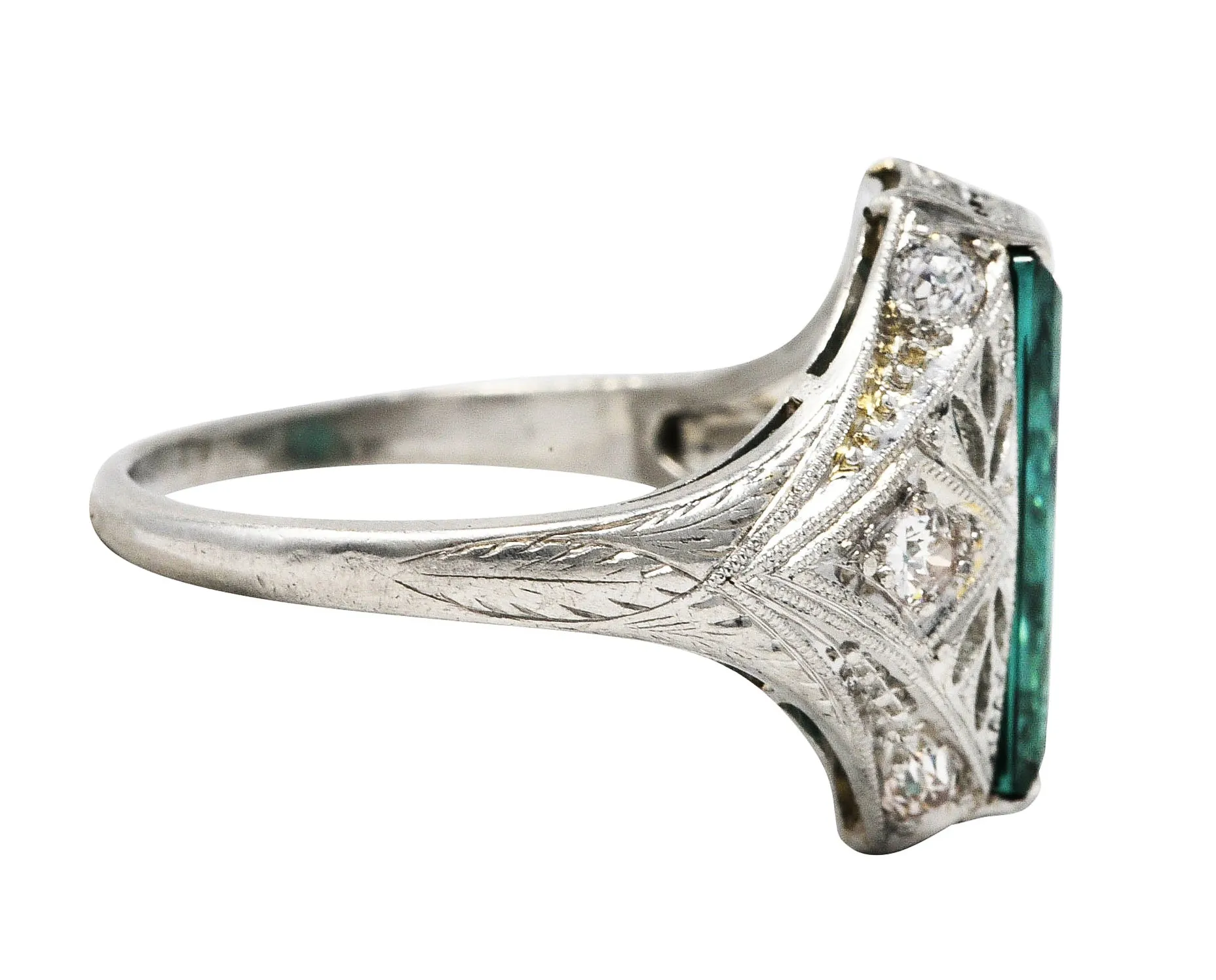 Art Deco Green Tourmaline Diamond Platinum Dinner Ring