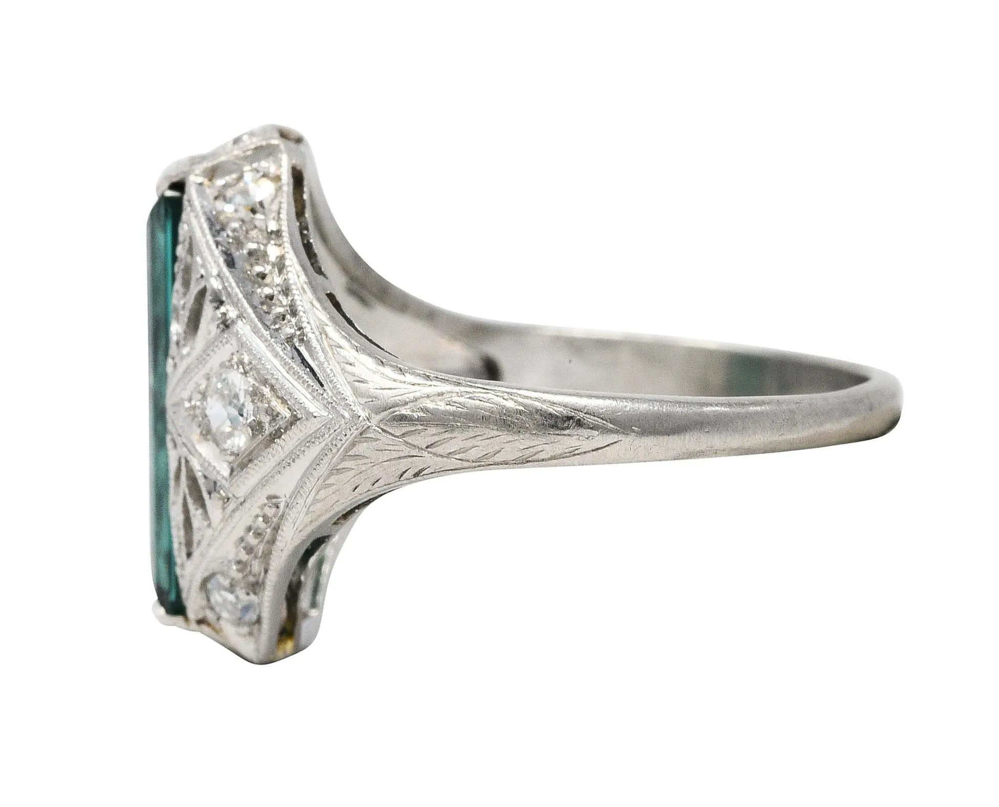 Art Deco Green Tourmaline Diamond Platinum Dinner Ring