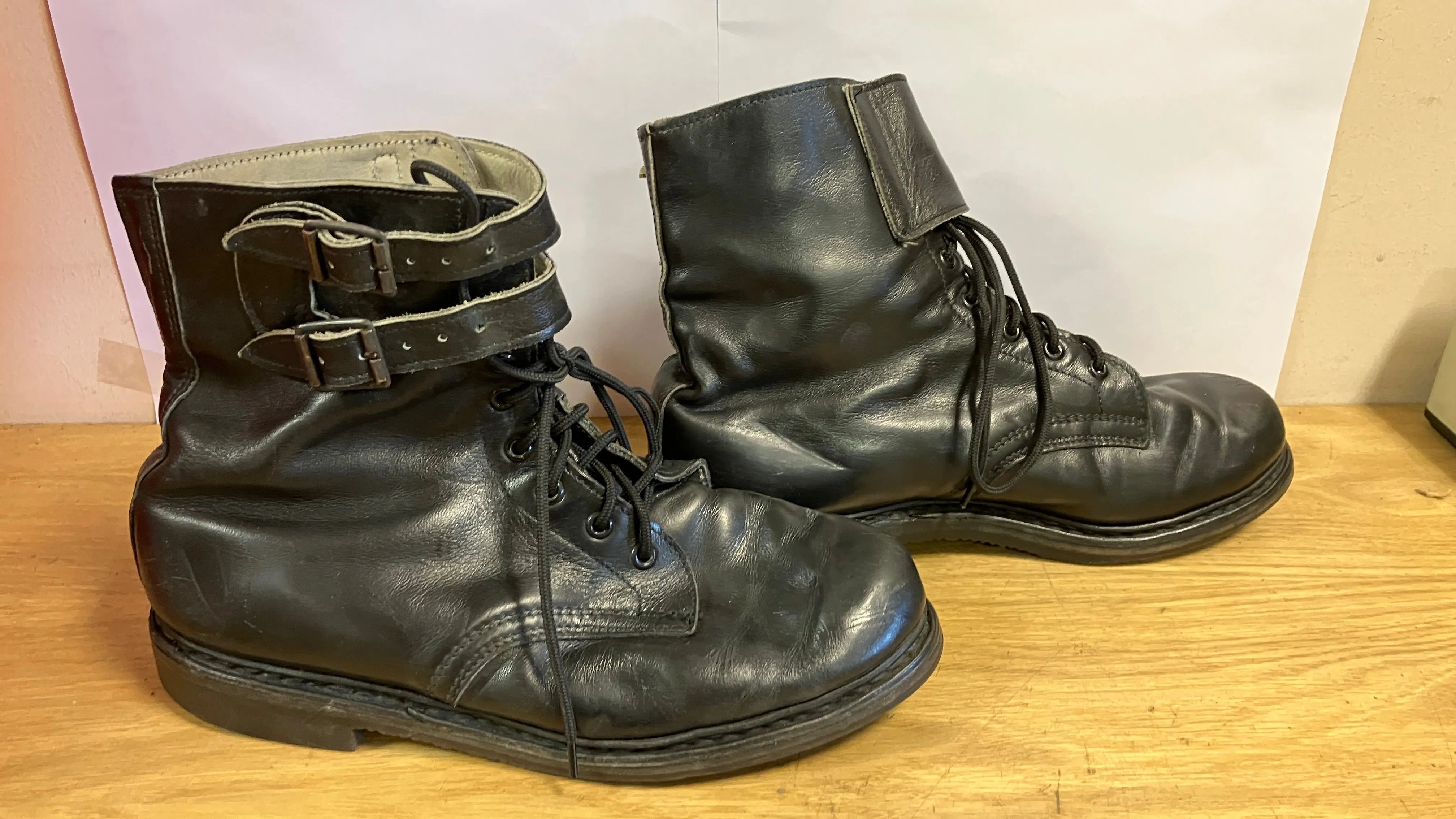 Austrian Army Black Leather Buckled Pilot Boots