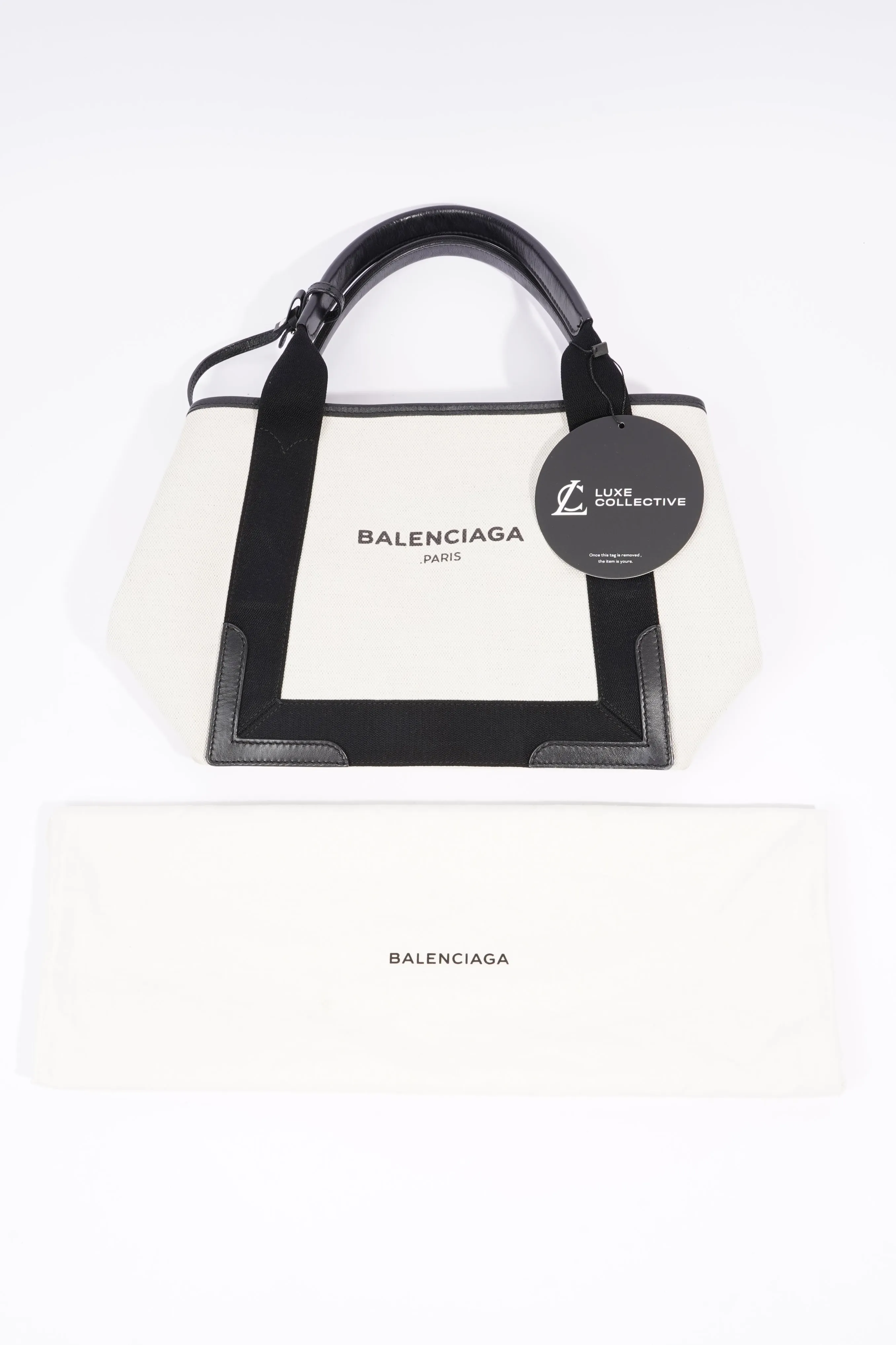 Balenciaga Cabas Tote Bag Off white / Black Canvas Small