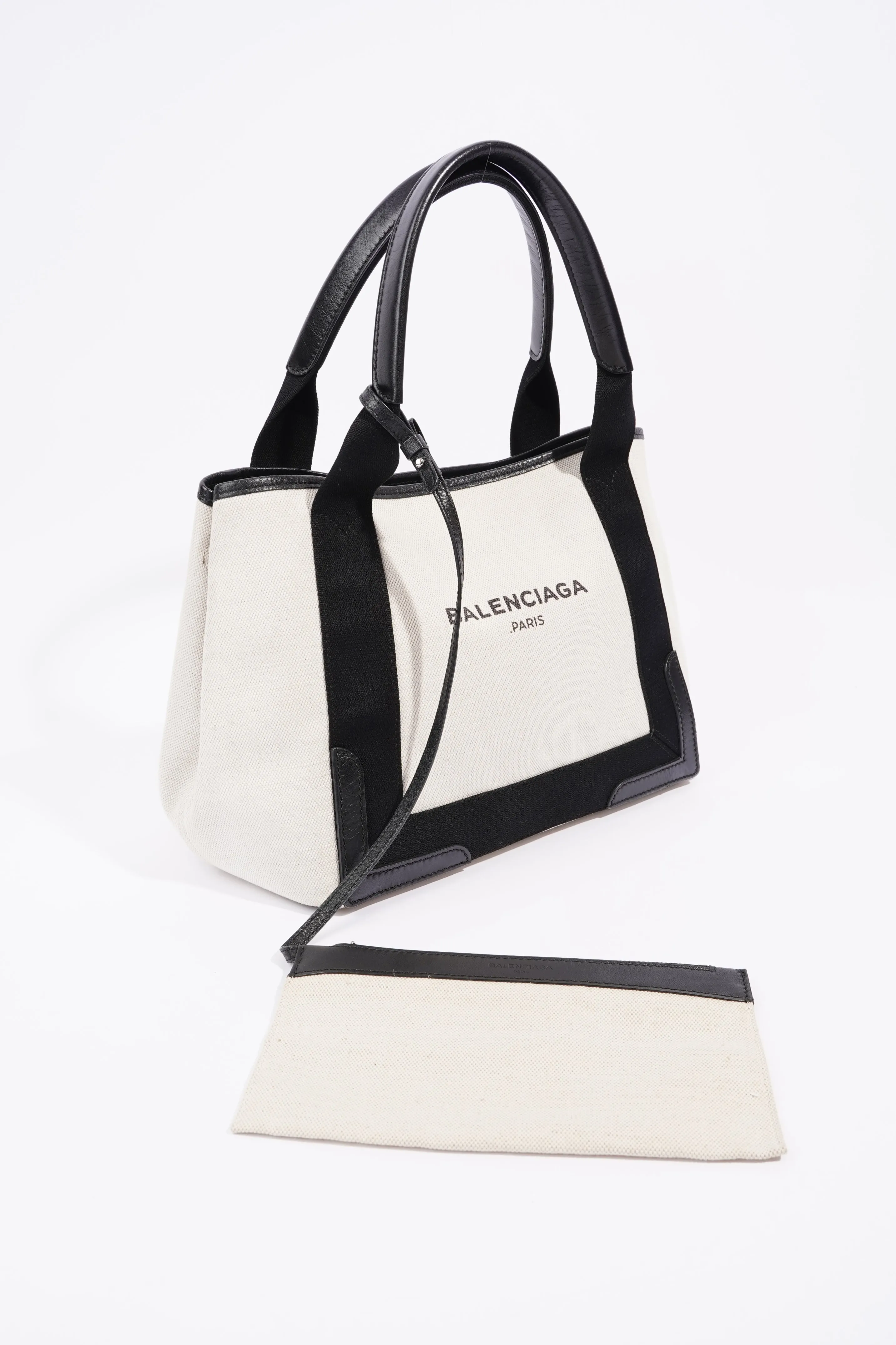 Balenciaga Cabas Tote Bag Off white / Black Canvas Small