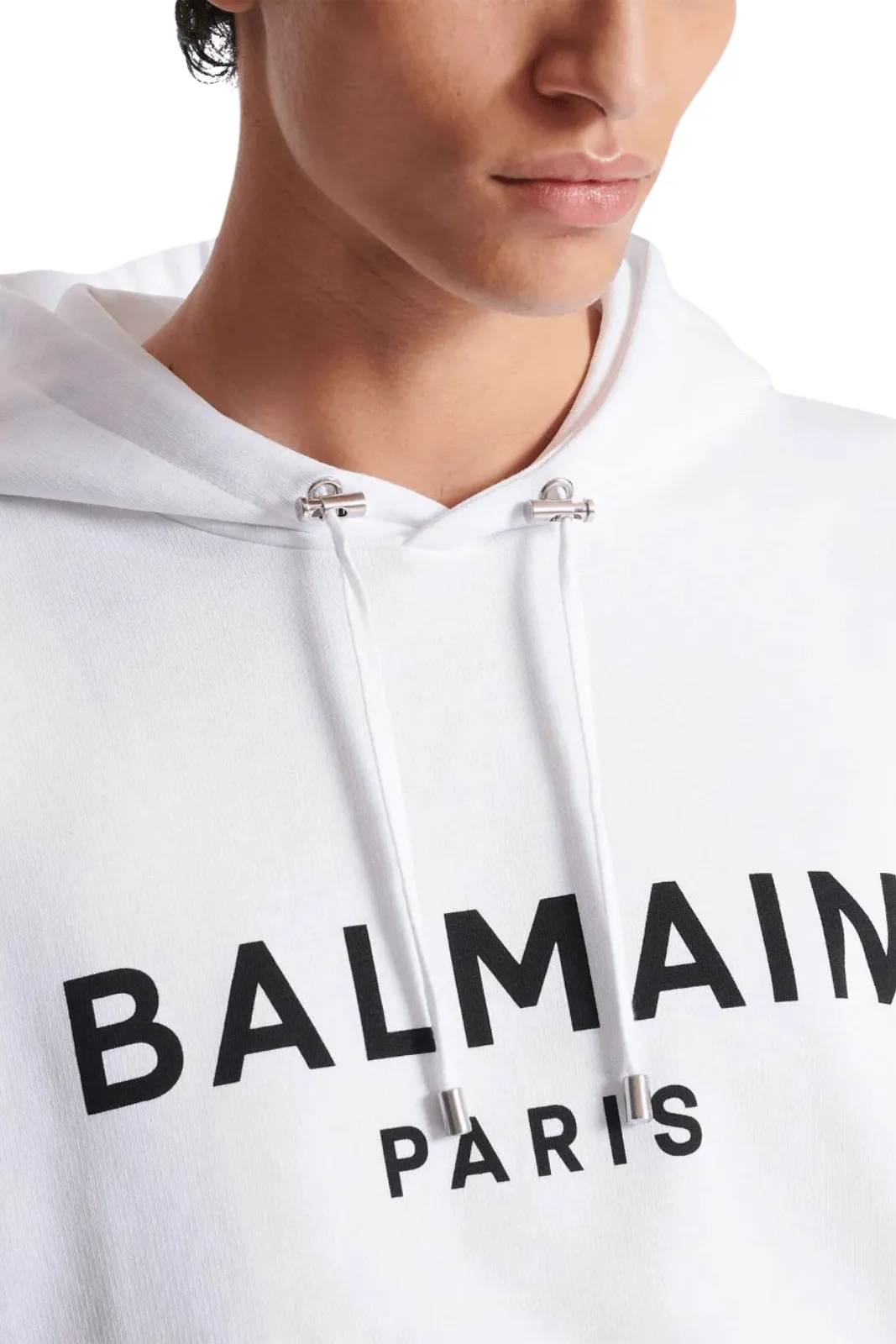 Balmain logo-print long-sleeved white hoodie