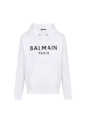 Balmain logo-print long-sleeved white hoodie