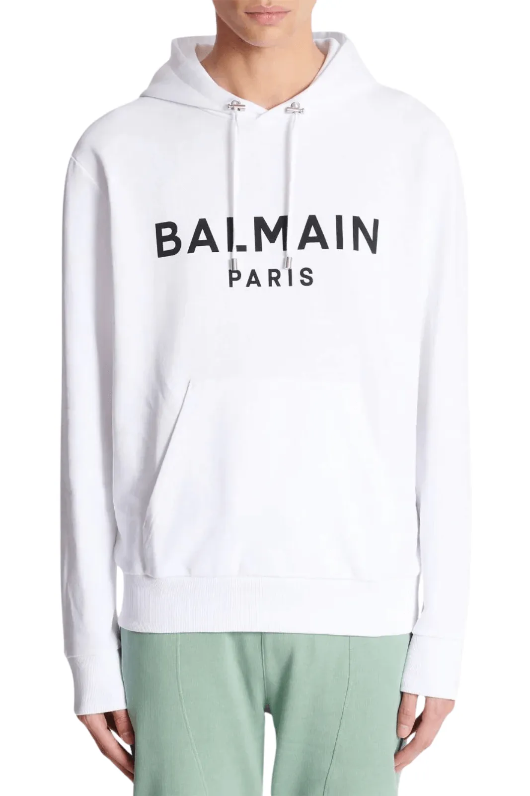 Balmain logo-print long-sleeved white hoodie