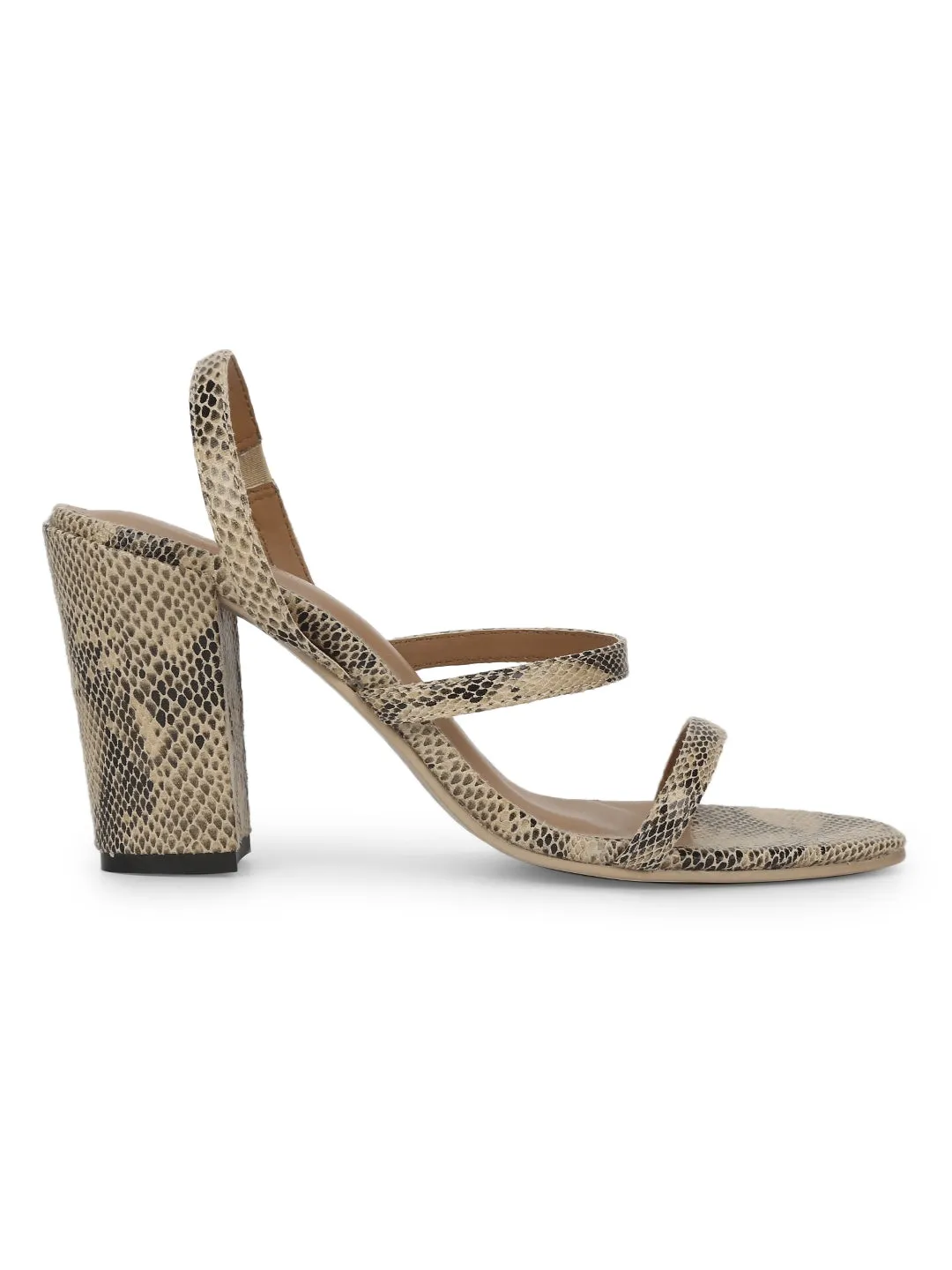 Beige PU Snake Pattern Strappy Sandals