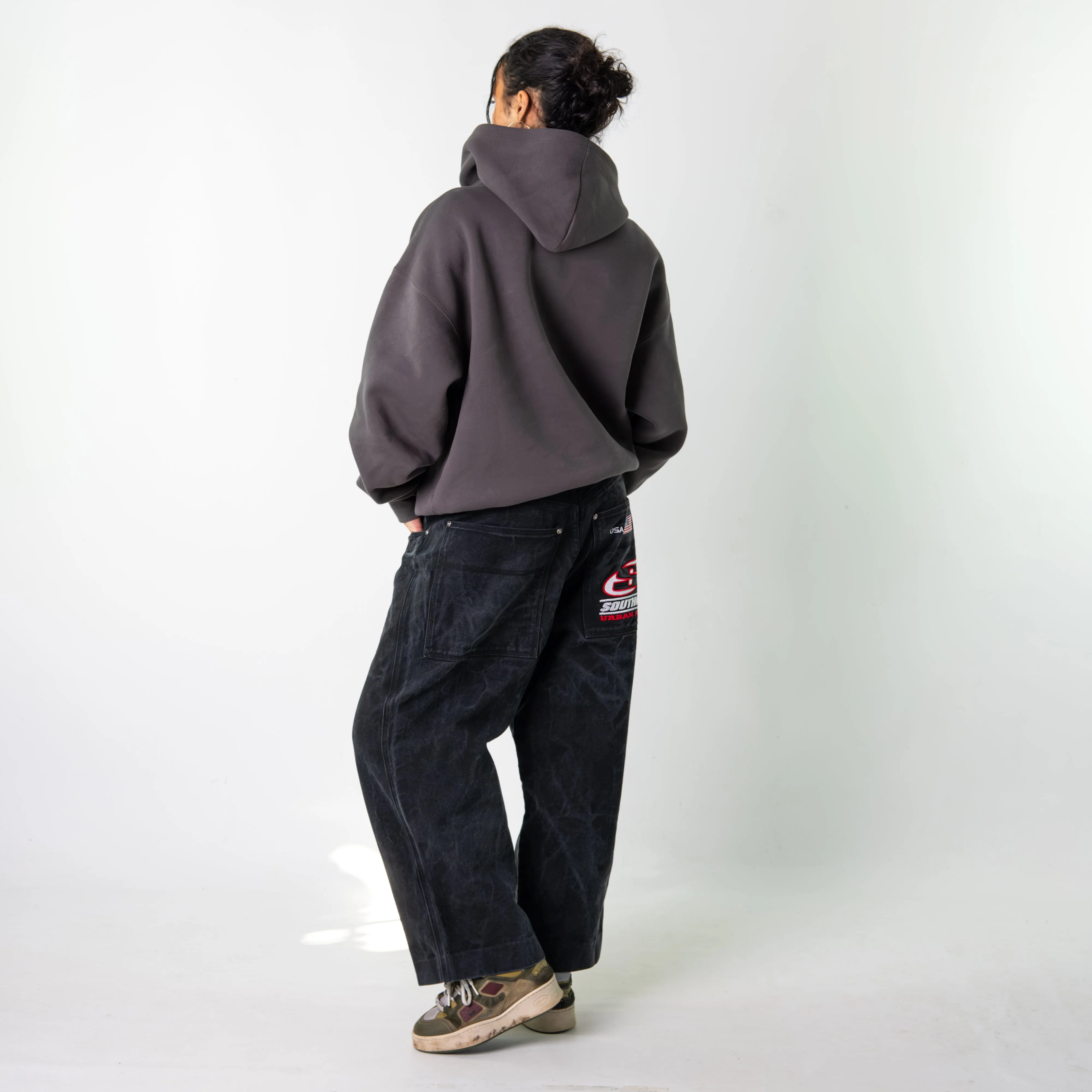 Black 90s Baggy Hip Hop Southpole Cargo Skater Trousers Pants Jeans (32x26)