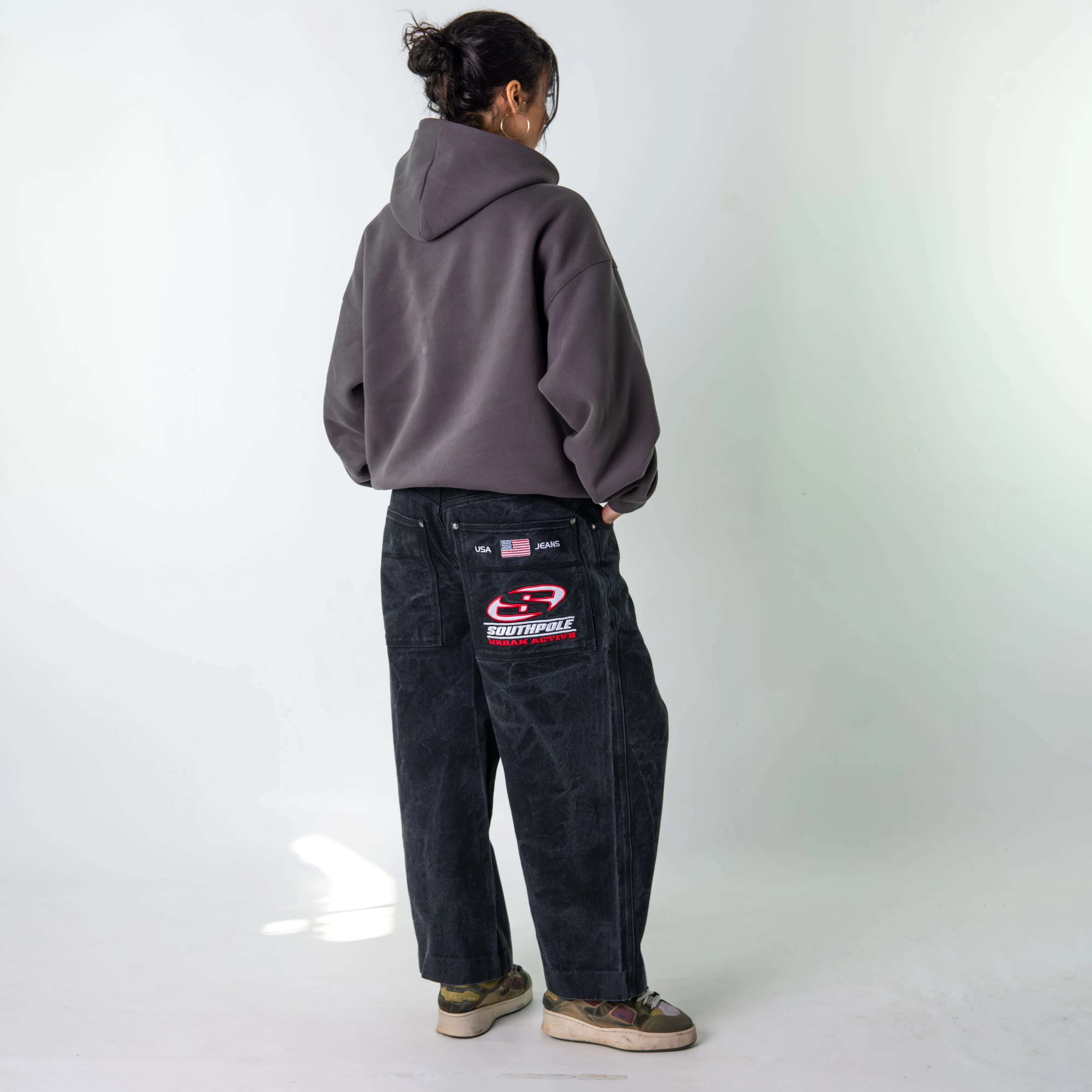 Black 90s Baggy Hip Hop Southpole Cargo Skater Trousers Pants Jeans (32x26)