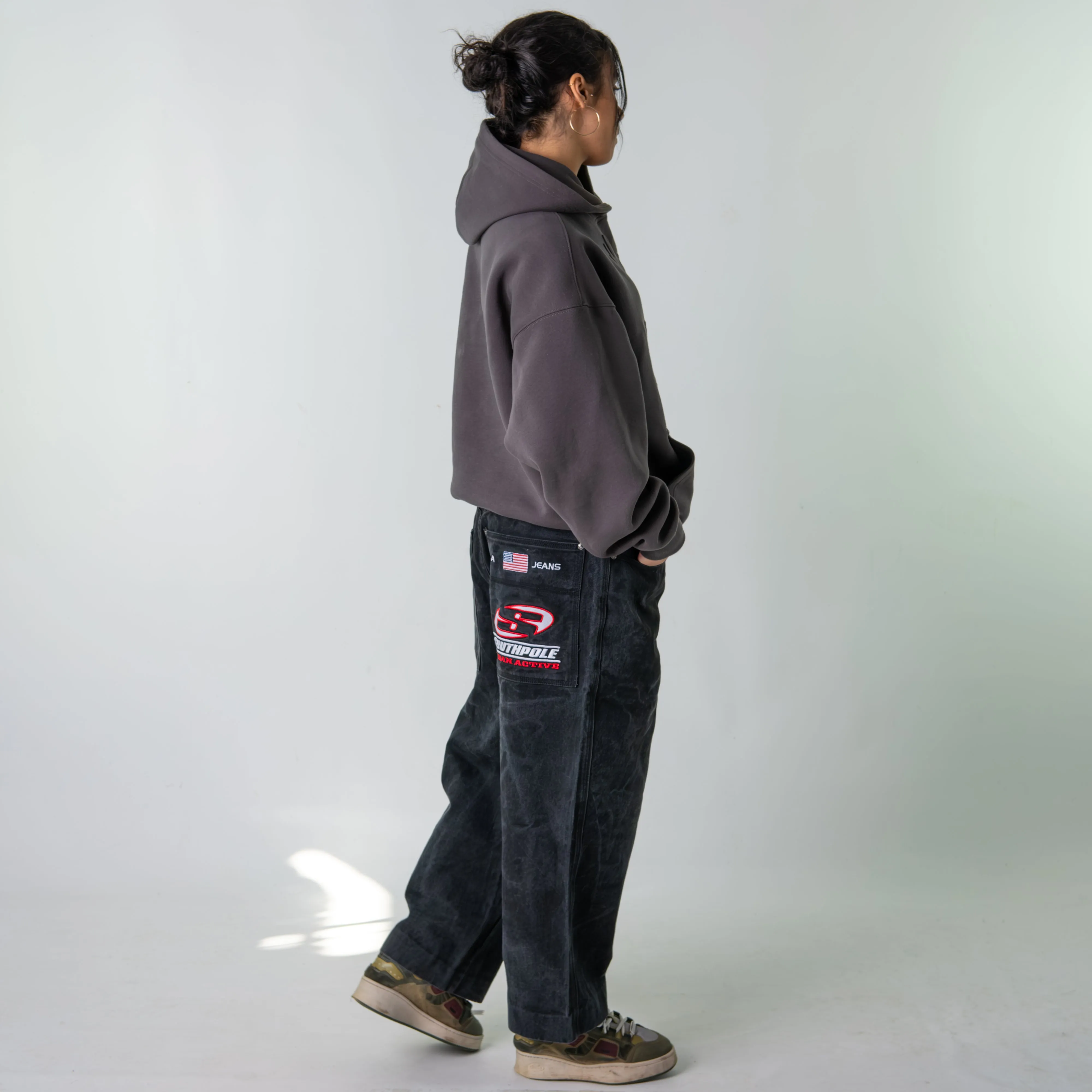 Black 90s Baggy Hip Hop Southpole Cargo Skater Trousers Pants Jeans (32x26)