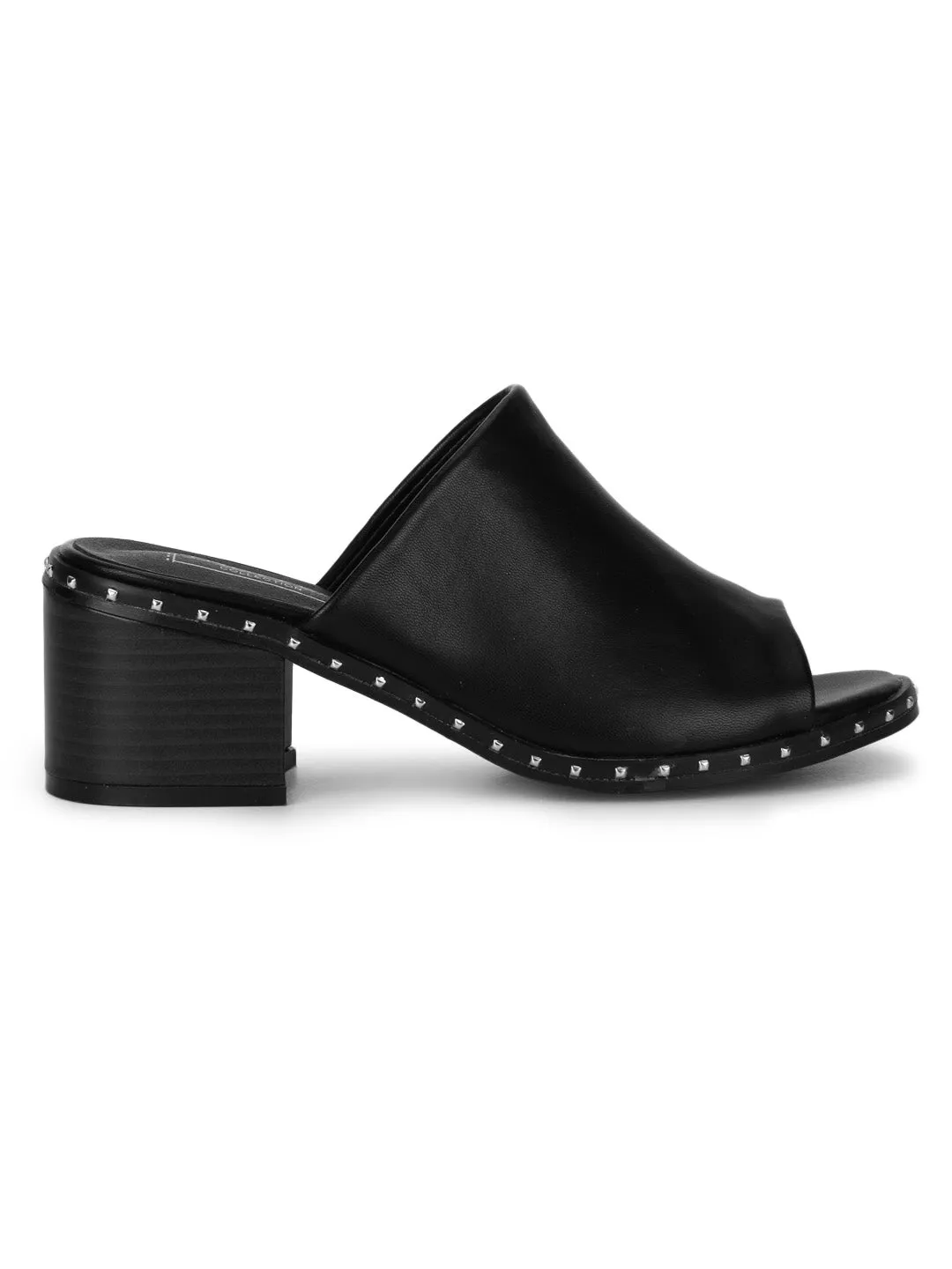 Black PU Studded Low Heel Sandals