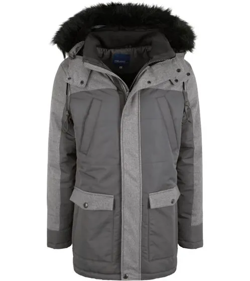 BLEND Giubbotto parka invernale da uomo Mikael con pelliccia sintetica staccabile grigia