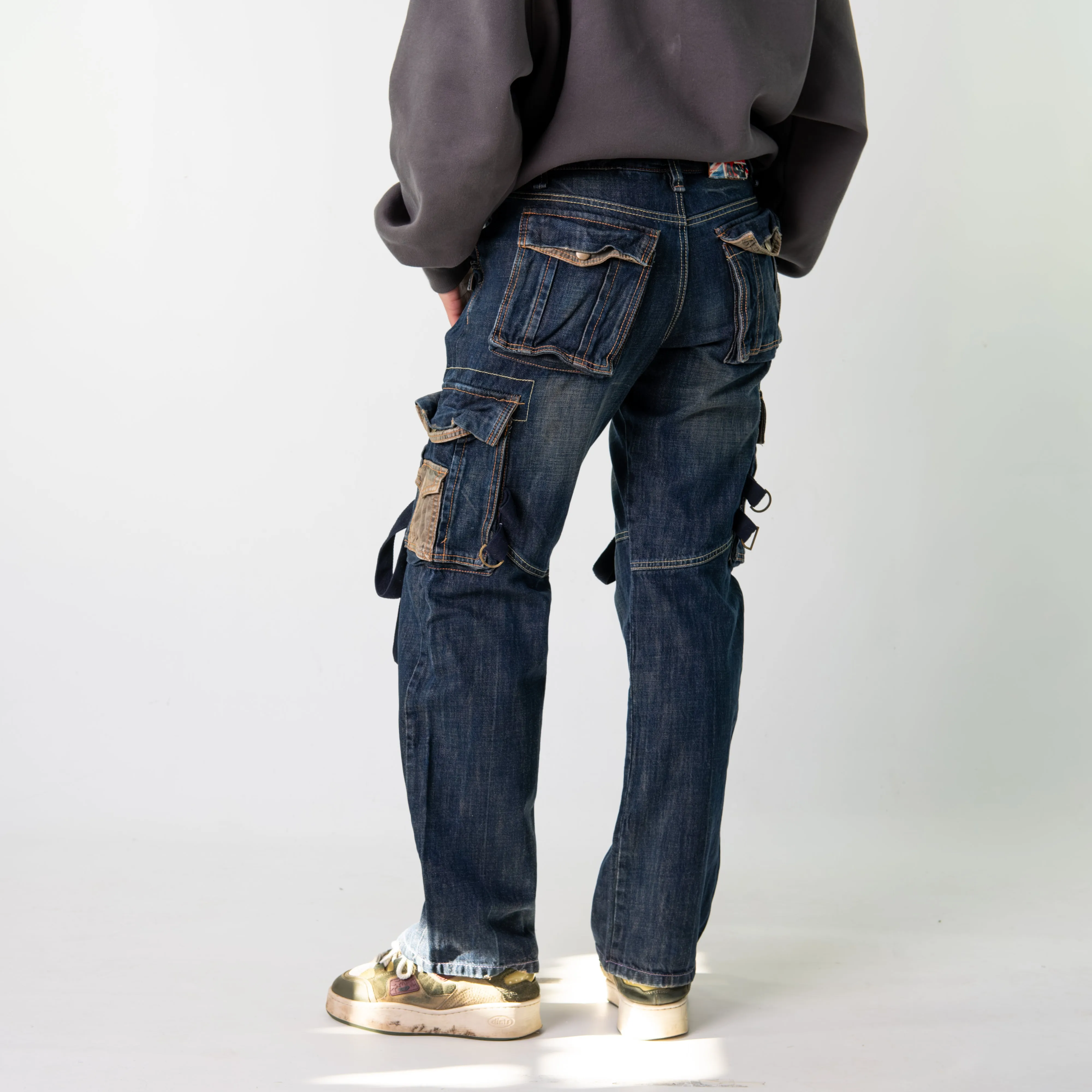 Blue Denim 90s Baggy Hip Hop Ask Enquire Cargo Skater Trousers Pants Jeans (32x32)