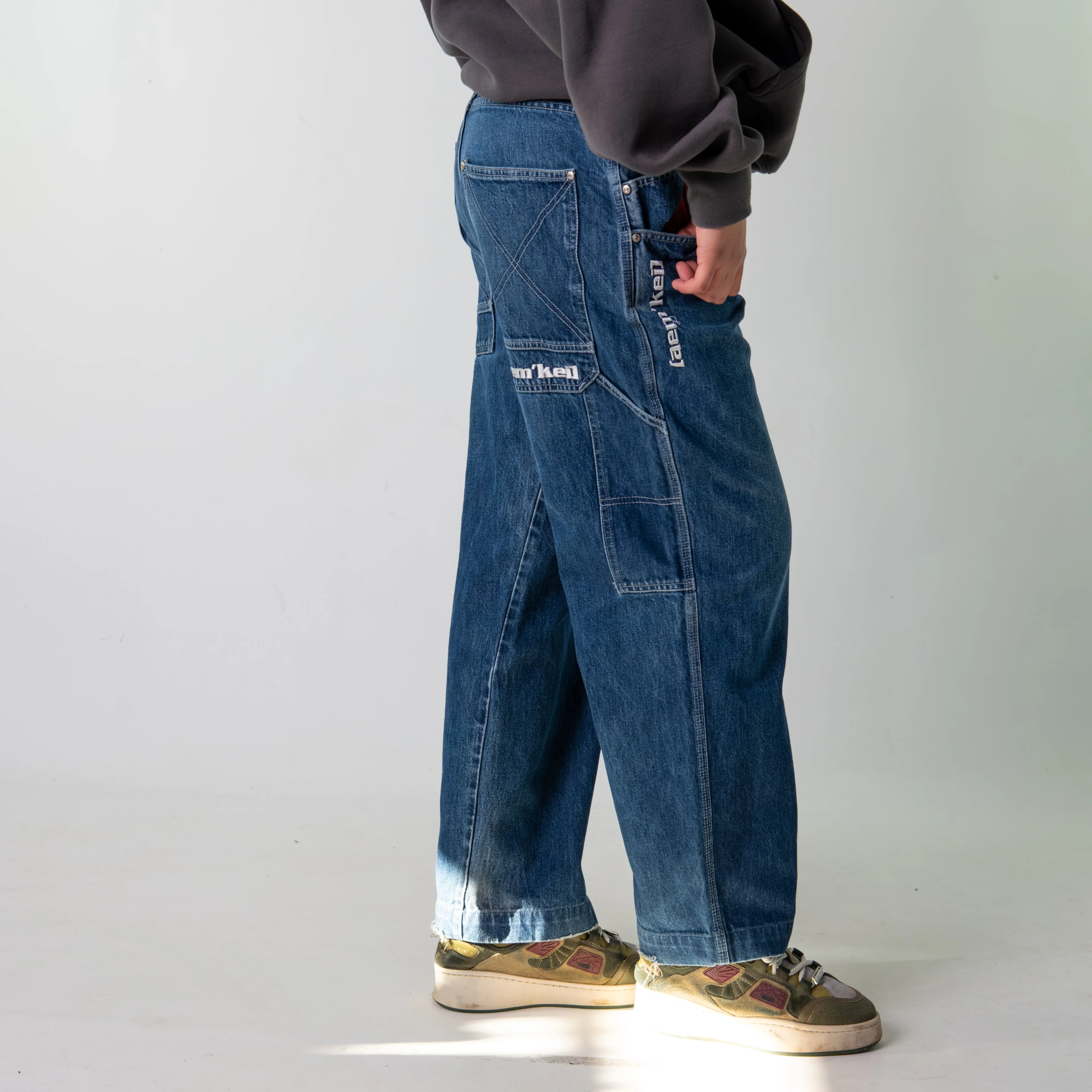 Blue Denim 90s Baggy Hip Hop  Cargo Skater Trousers Pants Jeans (32x29)