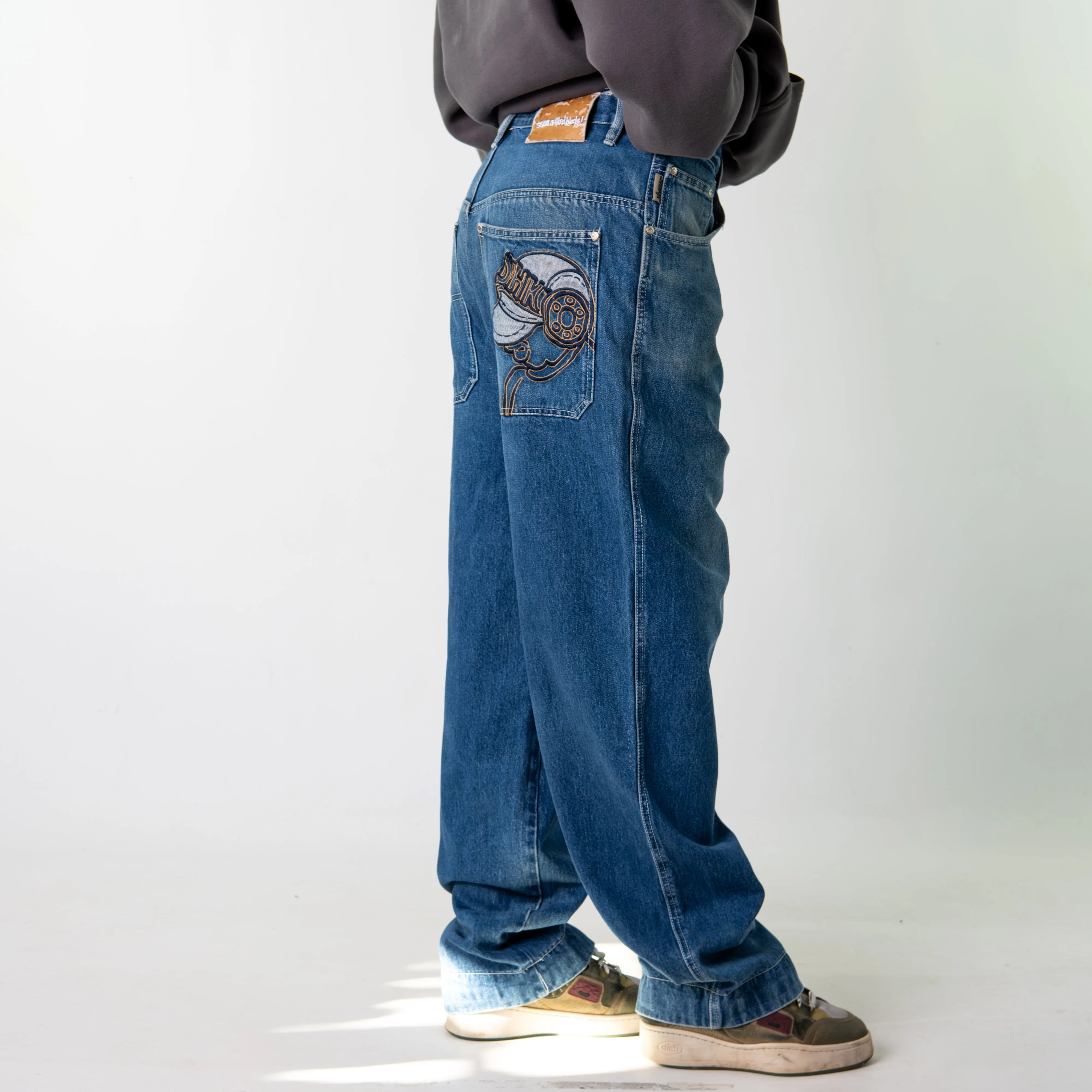 Blue Denim 90s Baggy Hip Hop  Cargo Skater Trousers Pants Jeans (32x32)