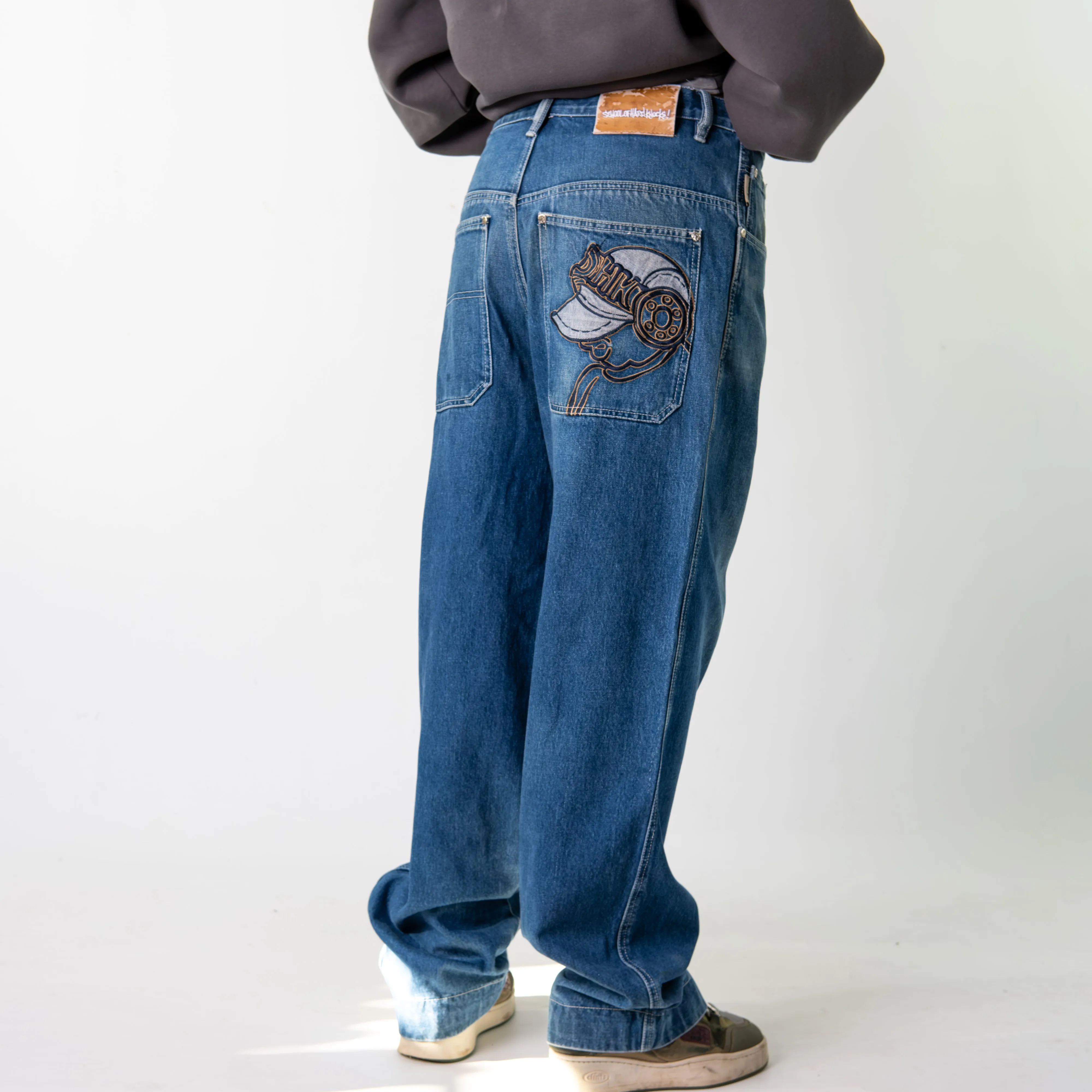 Blue Denim 90s Baggy Hip Hop  Cargo Skater Trousers Pants Jeans (32x32)