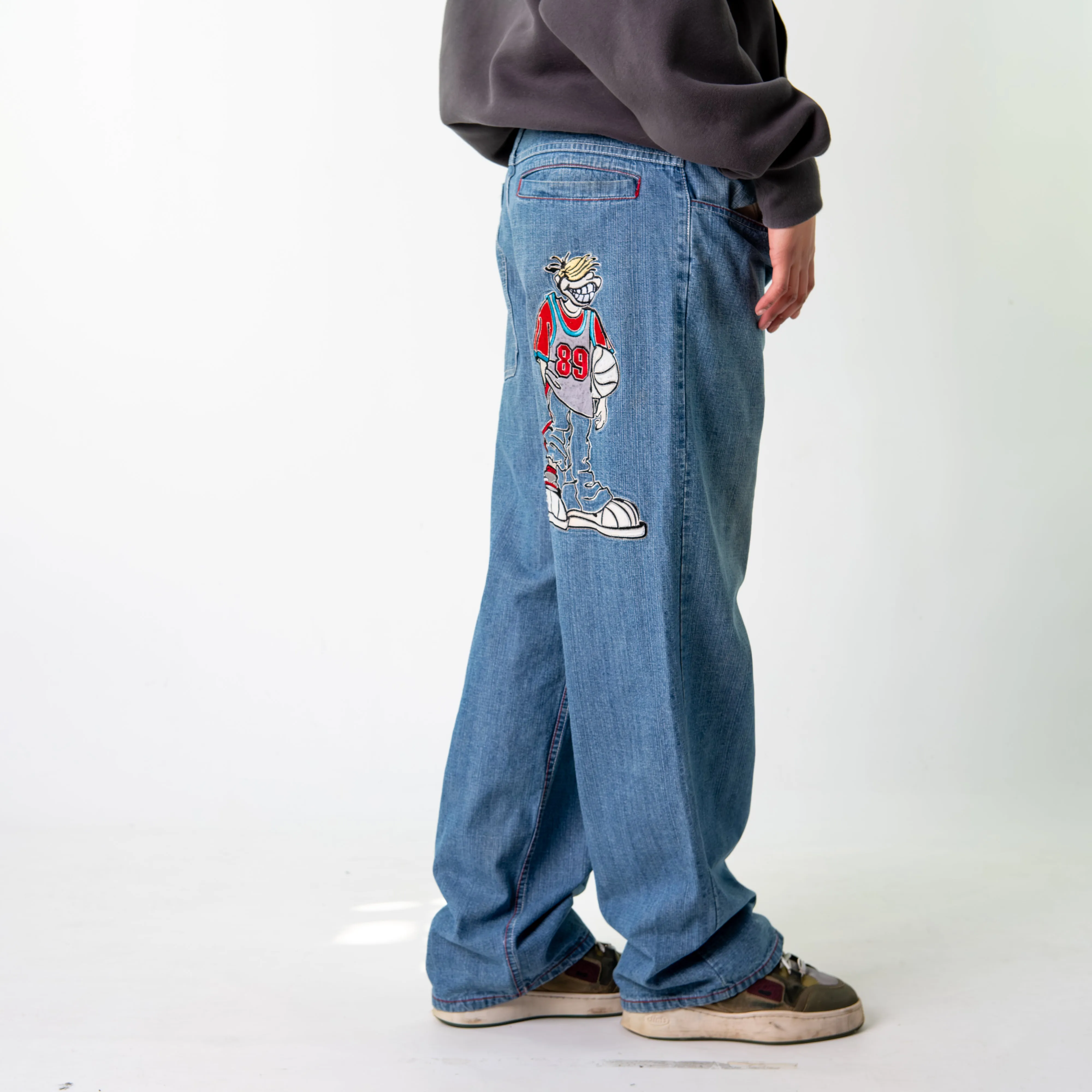 Blue Denim 90s Baggy Hip Hop  Cargo Skater Trousers Pants Jeans (33x32)