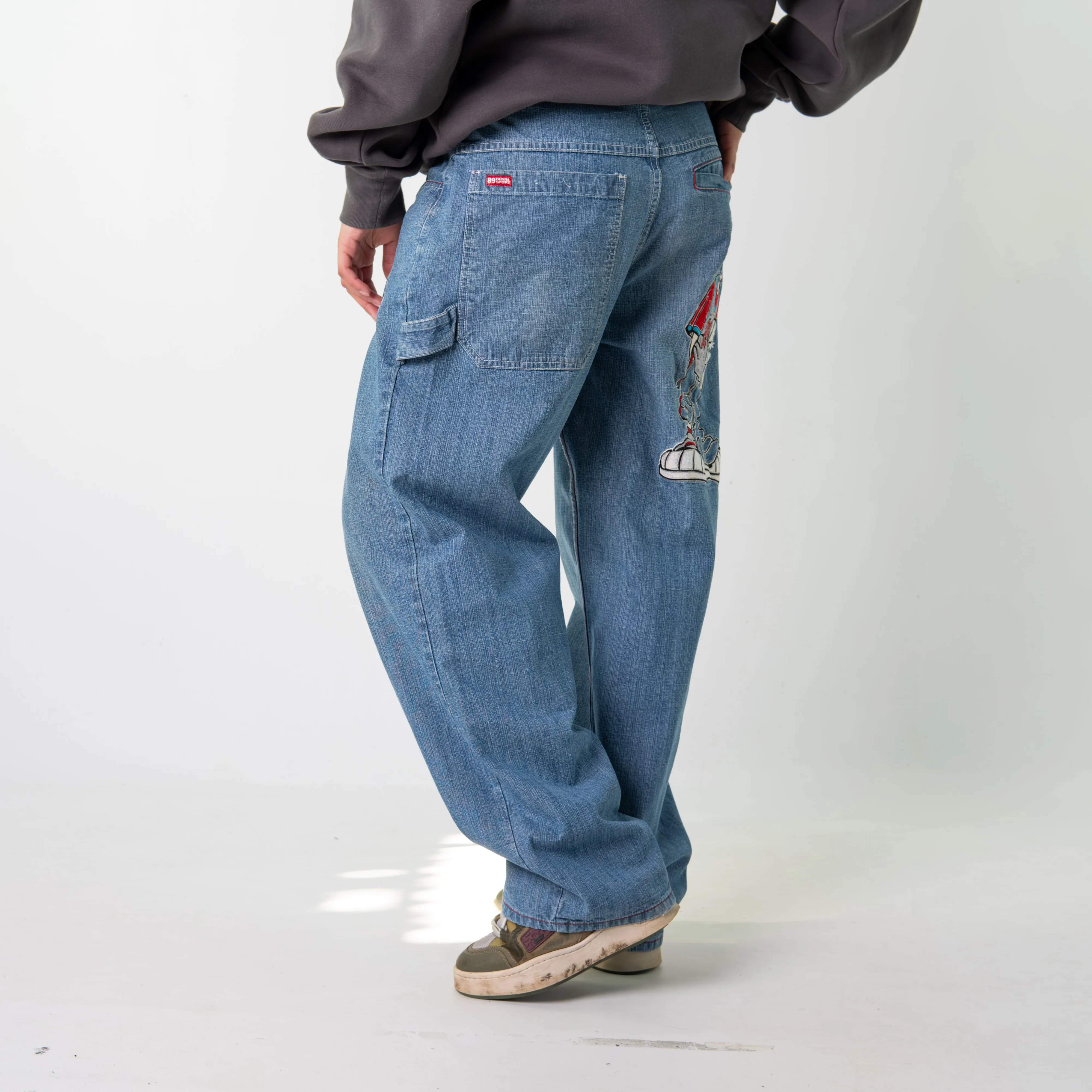 Blue Denim 90s Baggy Hip Hop  Cargo Skater Trousers Pants Jeans (33x32)