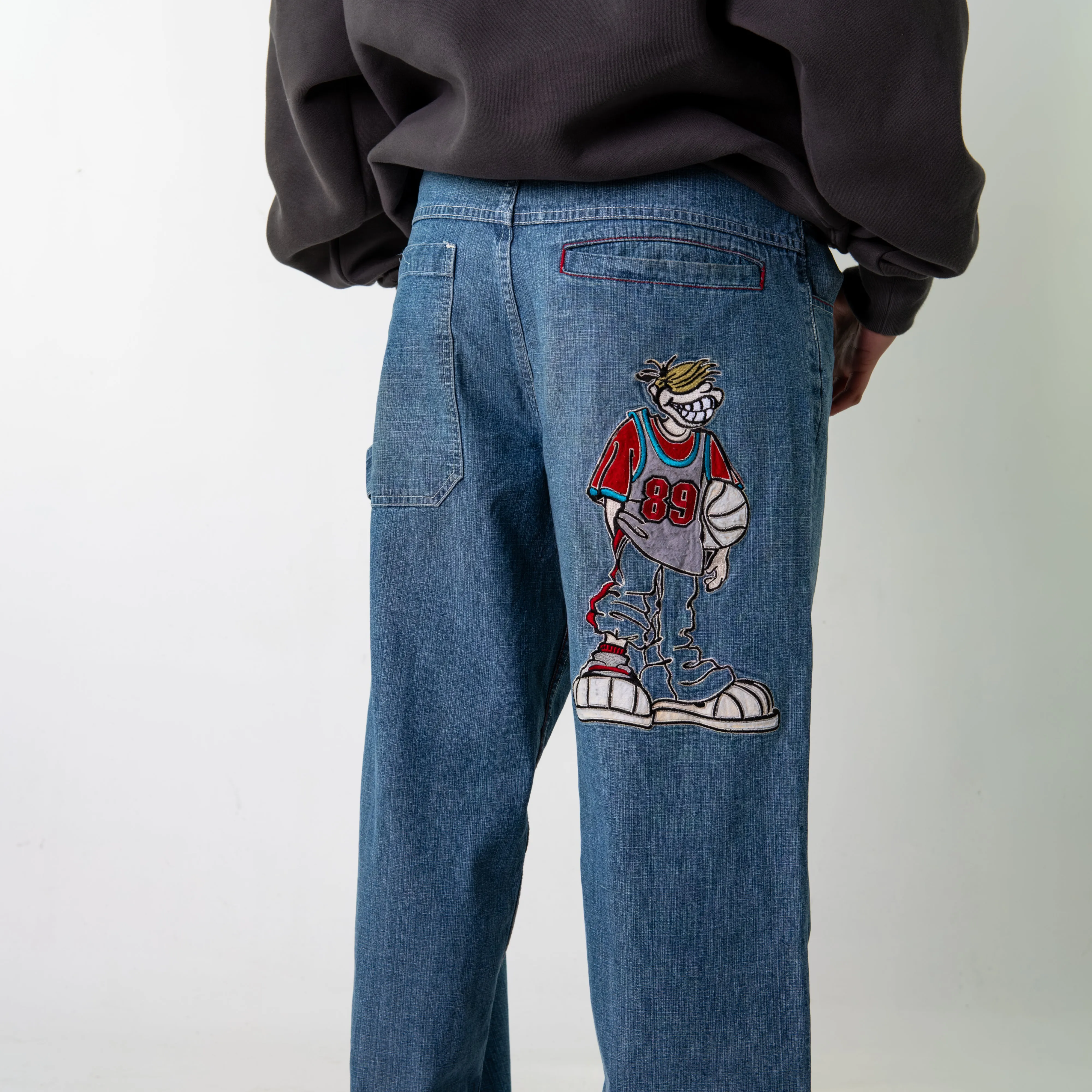 Blue Denim 90s Baggy Hip Hop  Cargo Skater Trousers Pants Jeans (33x32)