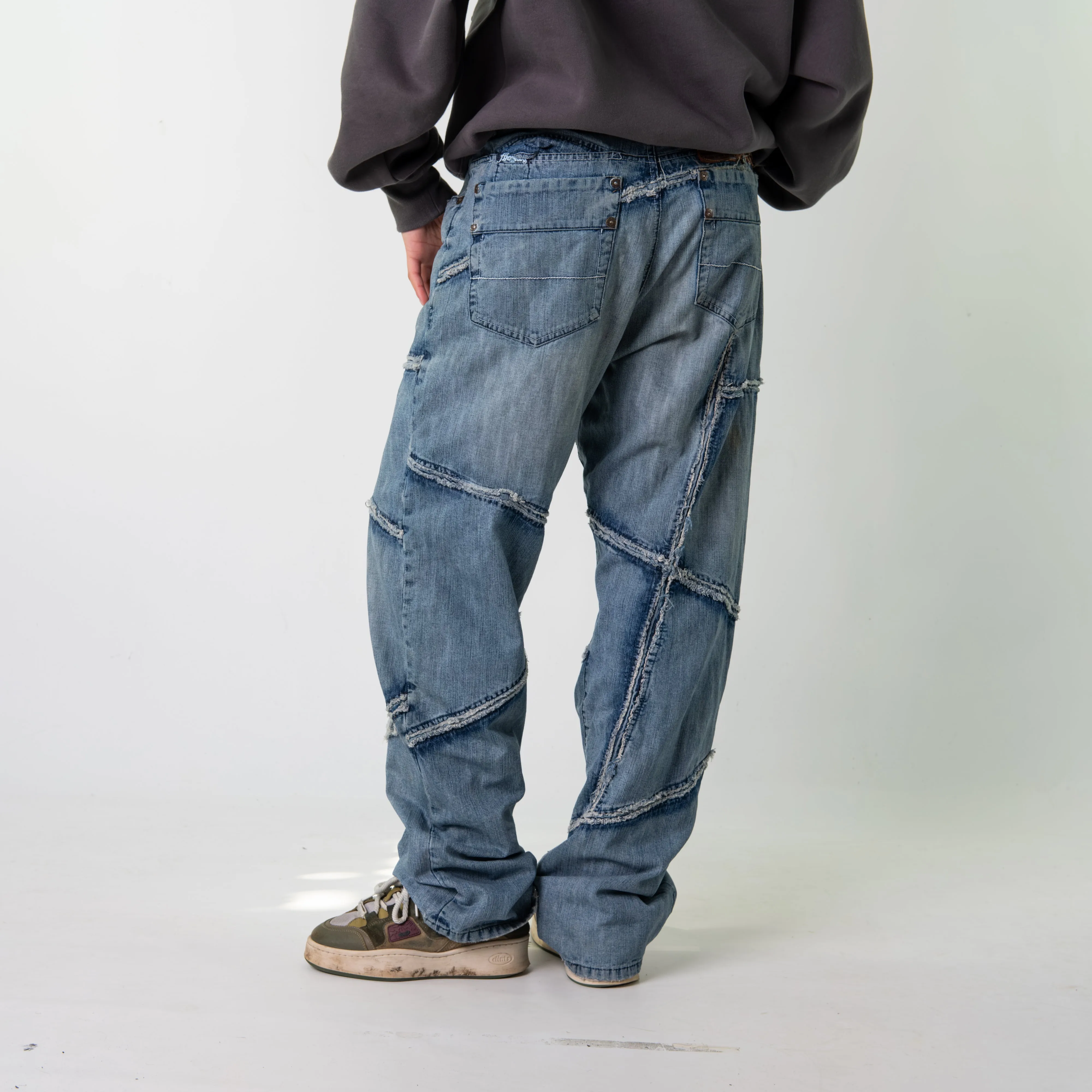 Blue Denim 90s Baggy Hip Hop  Cargo Skater Trousers Pants Jeans (34x33)