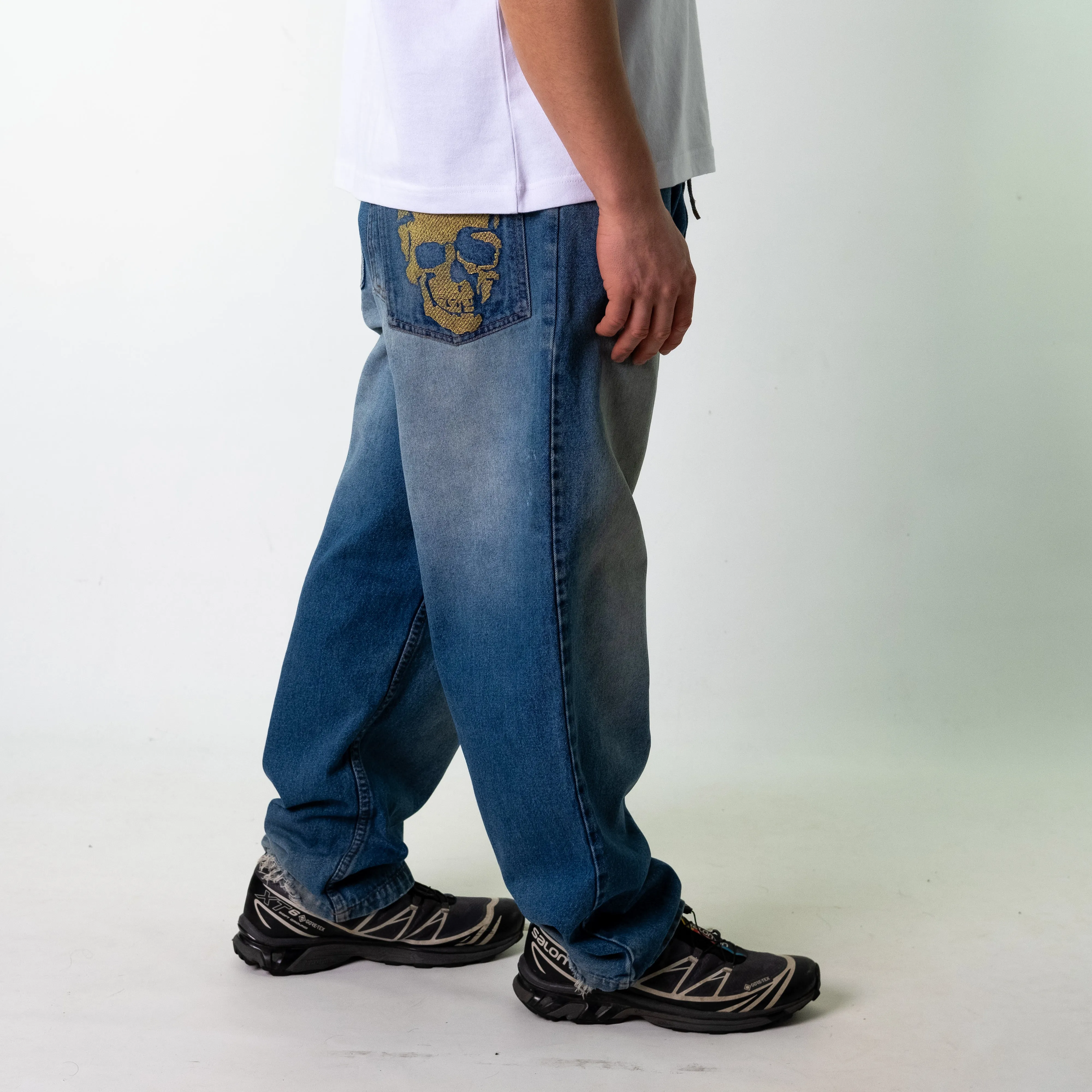 Blue Denim 90s Baggy Hip Hop  Cargo Skater Trousers Pants Jeans (38x32)