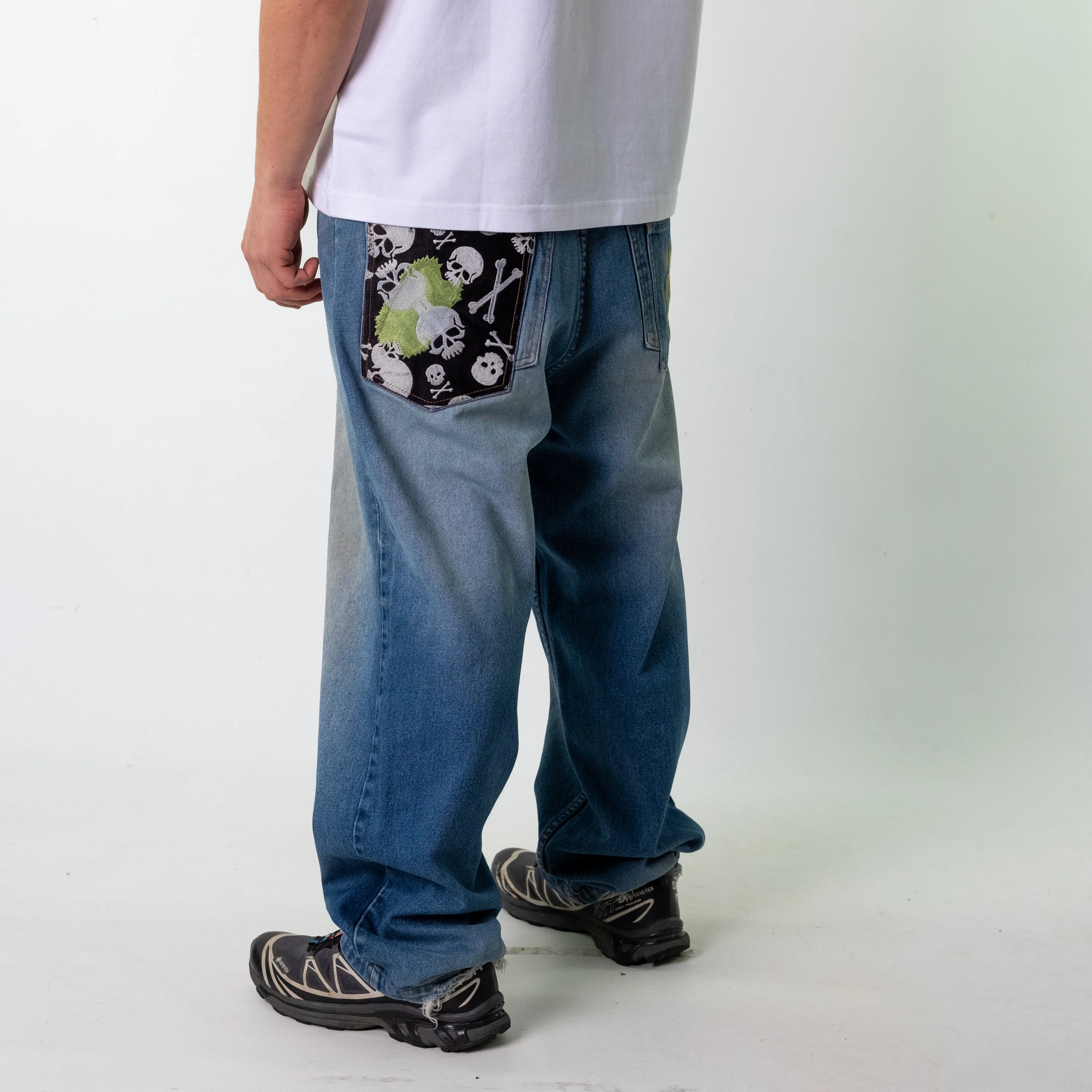 Blue Denim 90s Baggy Hip Hop  Cargo Skater Trousers Pants Jeans (38x32)