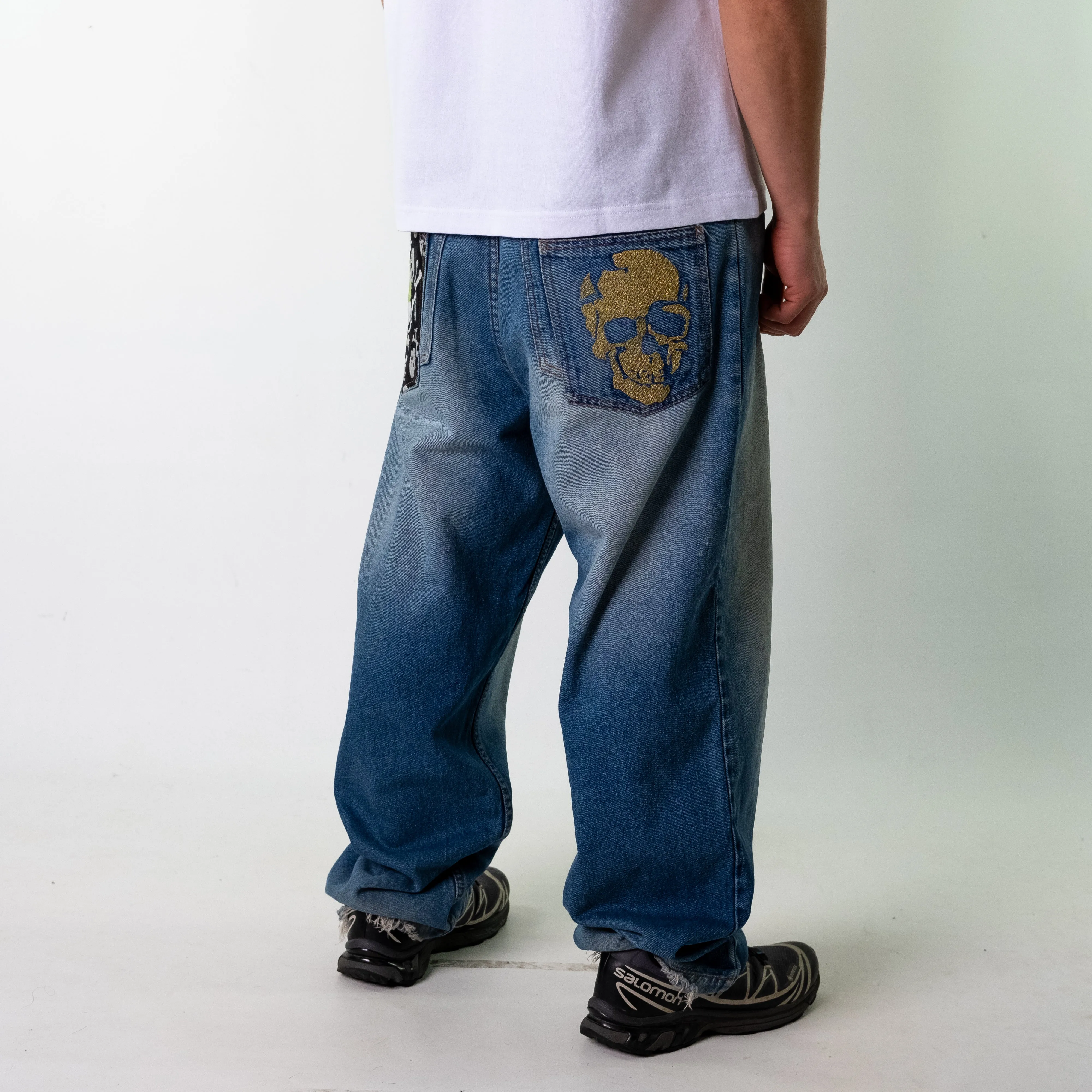 Blue Denim 90s Baggy Hip Hop  Cargo Skater Trousers Pants Jeans (38x32)