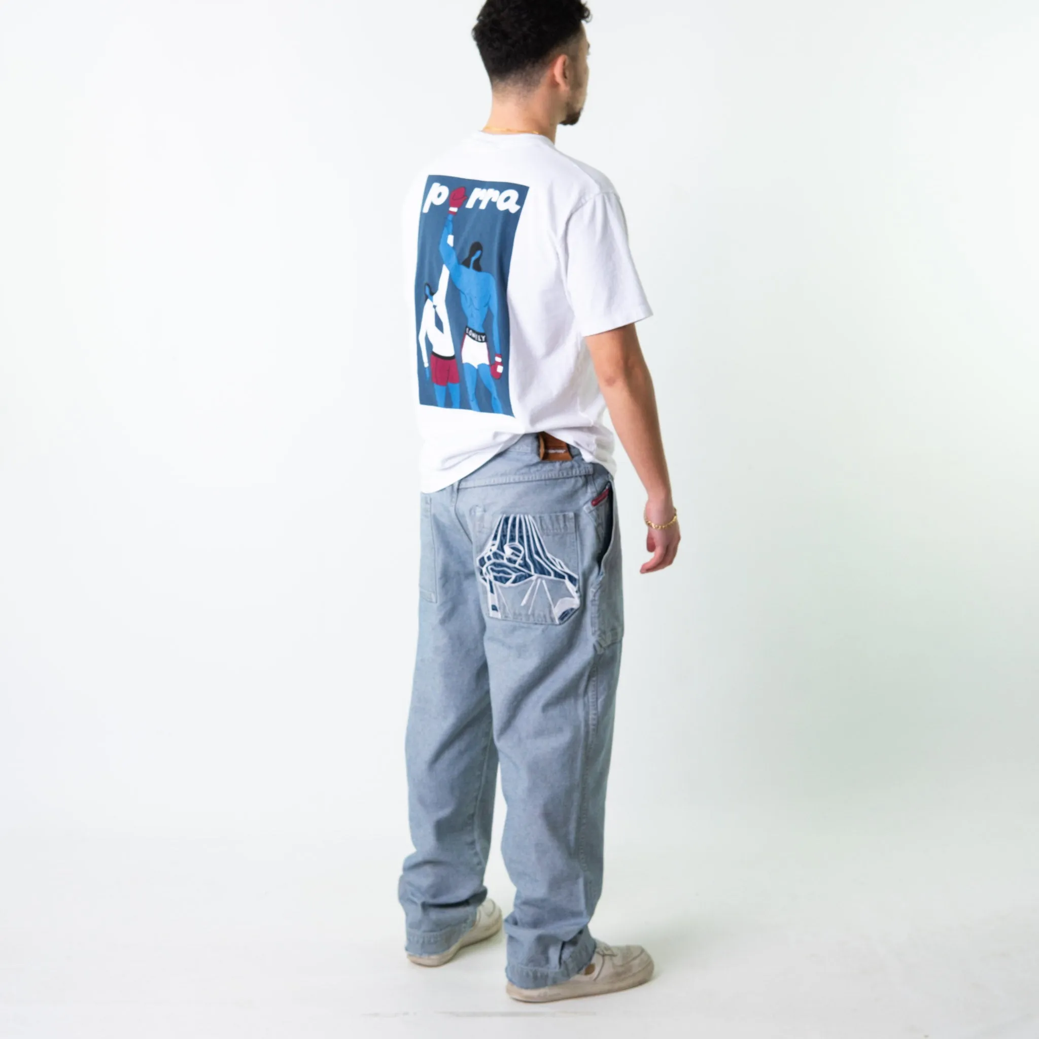 Blue Denim 90s Baggy Hip Hop Fubu Cargo Skater Trousers Pants Jeans (35x32)