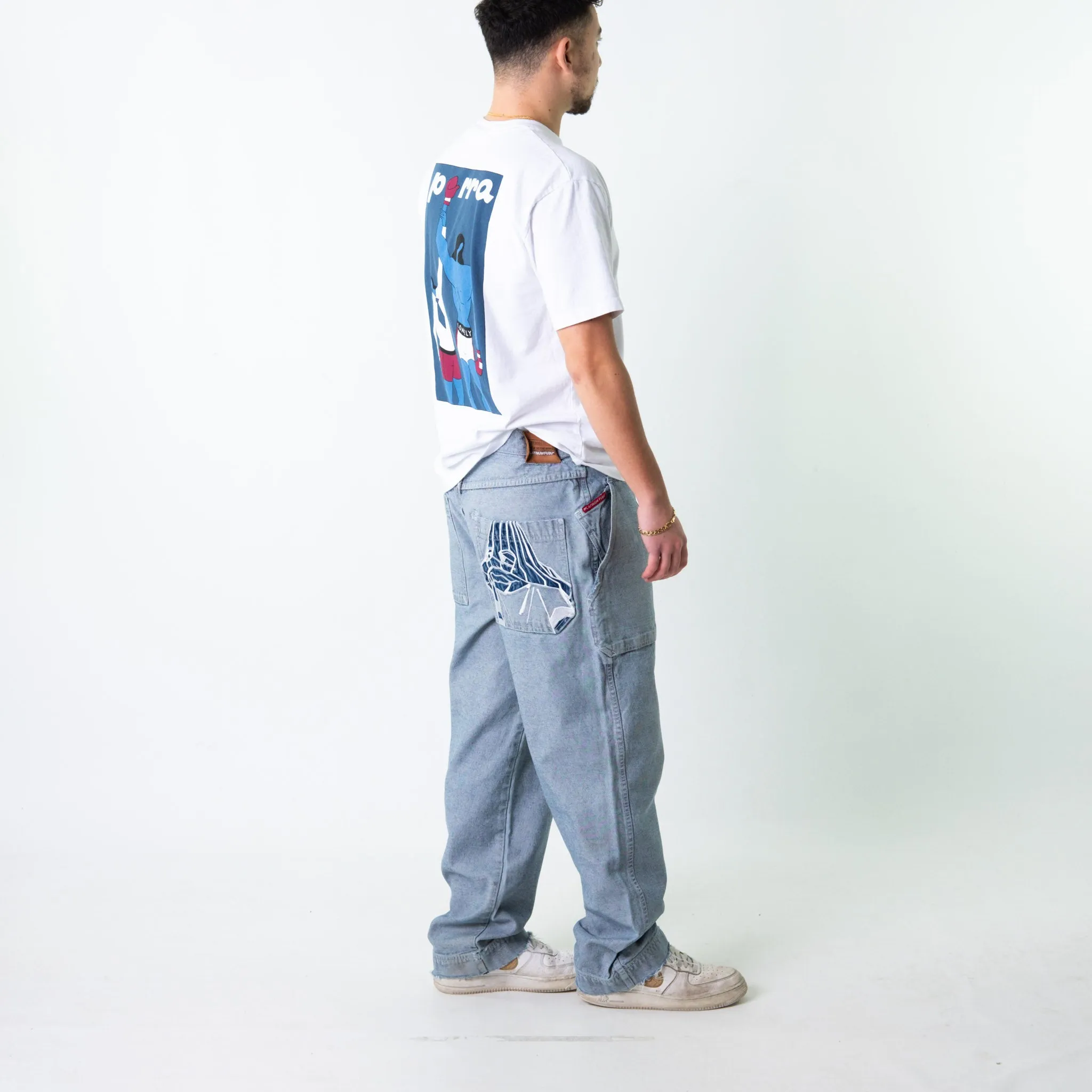 Blue Denim 90s Baggy Hip Hop Fubu Cargo Skater Trousers Pants Jeans (35x32)