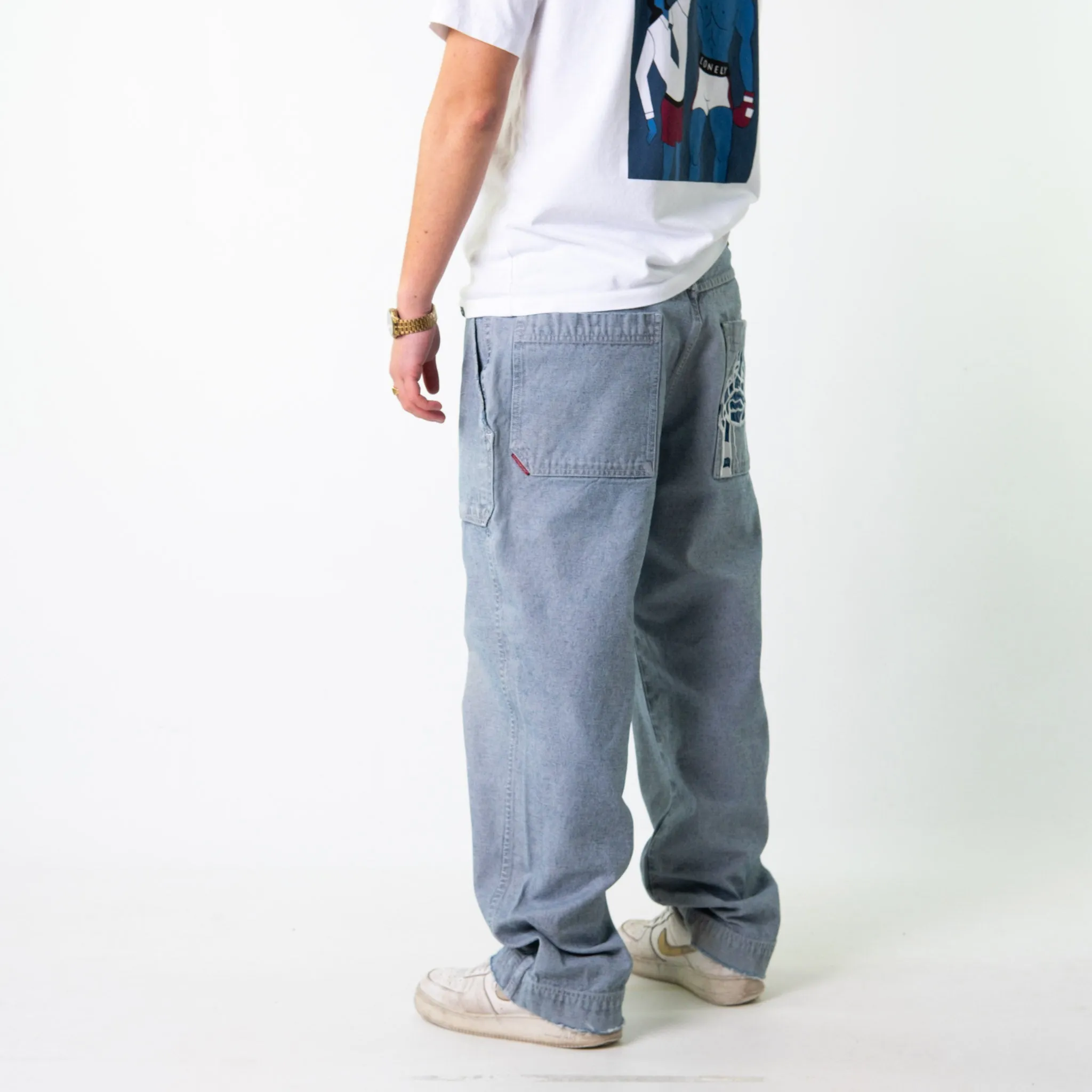 Blue Denim 90s Baggy Hip Hop Fubu Cargo Skater Trousers Pants Jeans (35x32)