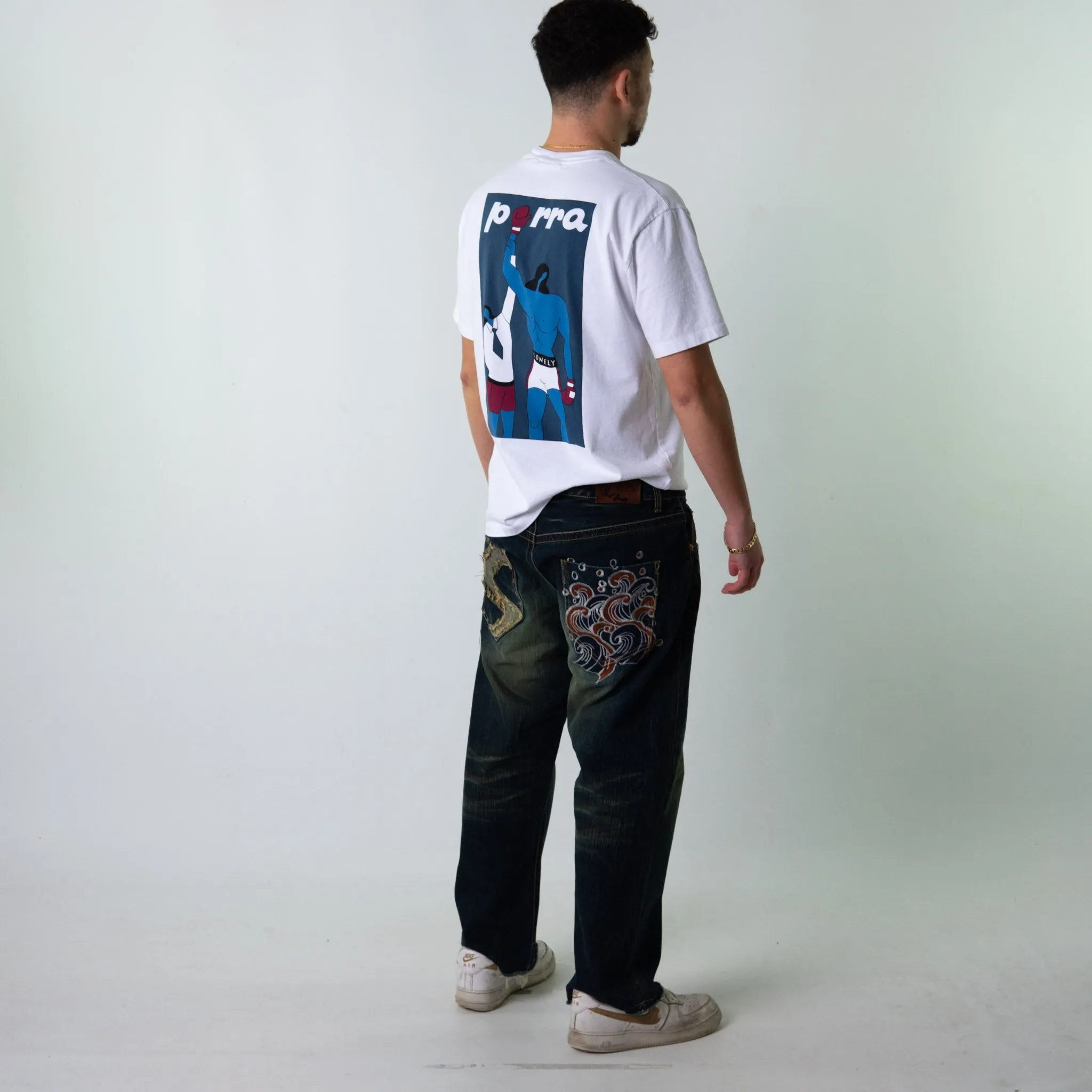 Blue Denim 90s Baggy Hip Hop Japanese Big Train Cargo Skater Trousers Pants Jeans (36x28)