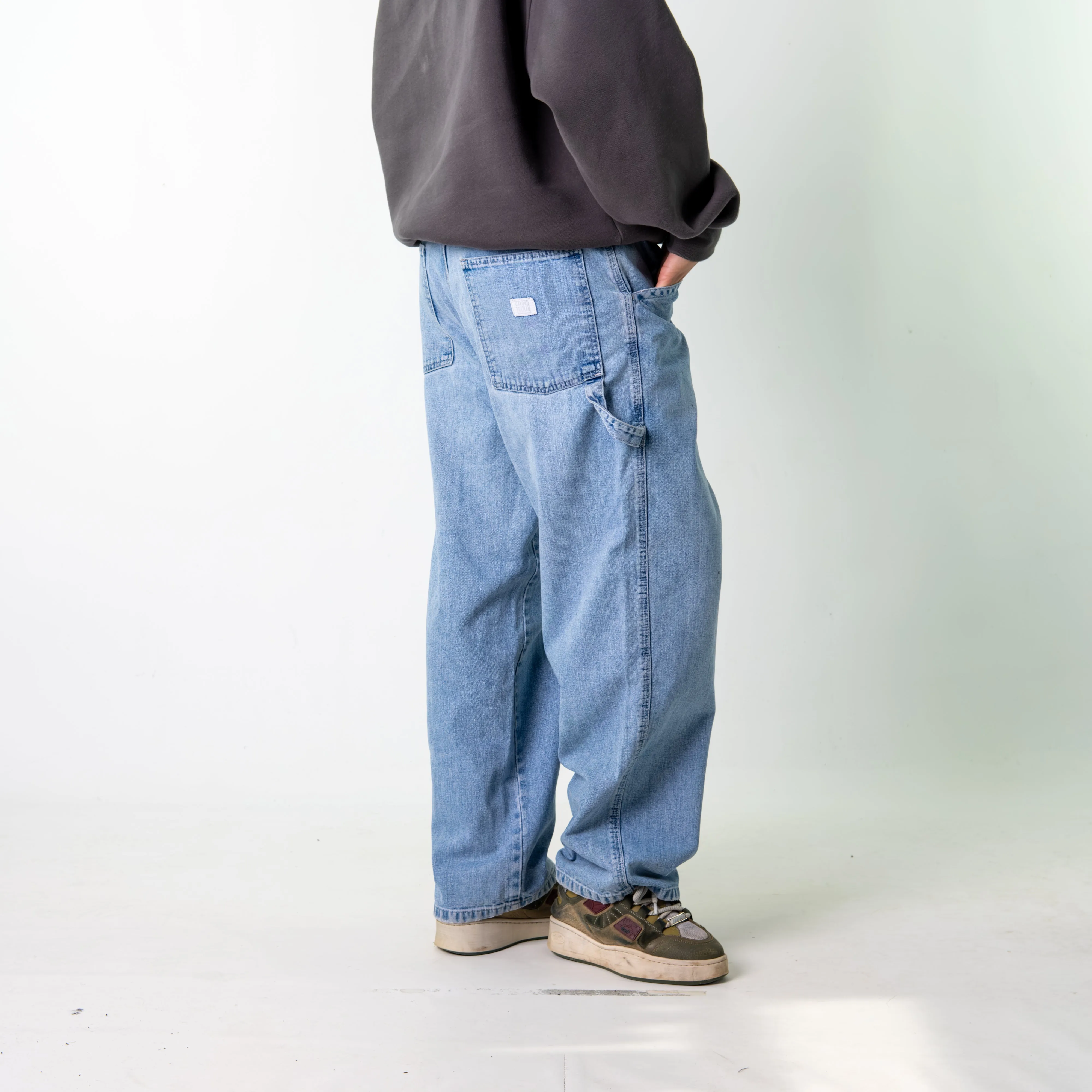 Blue Denim 90s Baggy Hip Hop Oxford Fulham Cargo Skater Trousers Pants Jeans (34x29)