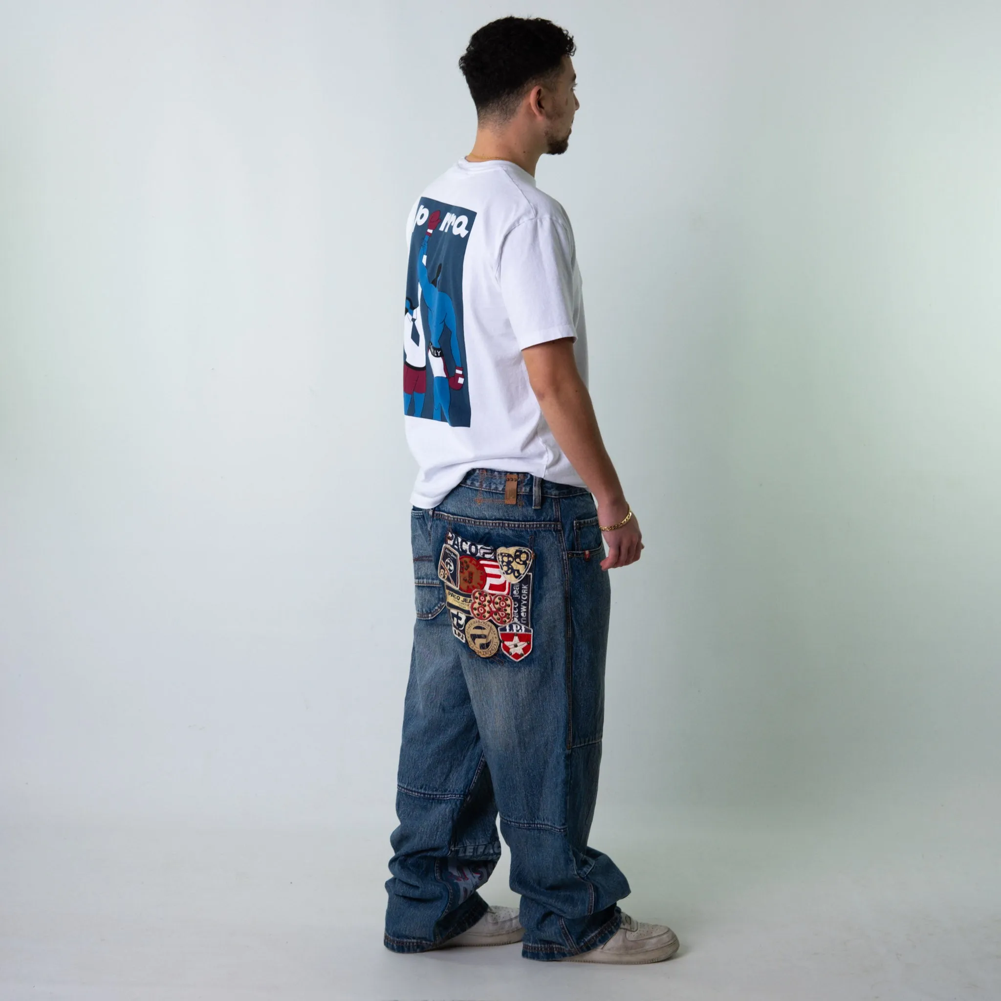 Blue Denim 90s Baggy Hip Hop Paco Jeans Cargo Skater Trousers Pants Jeans (38x33)