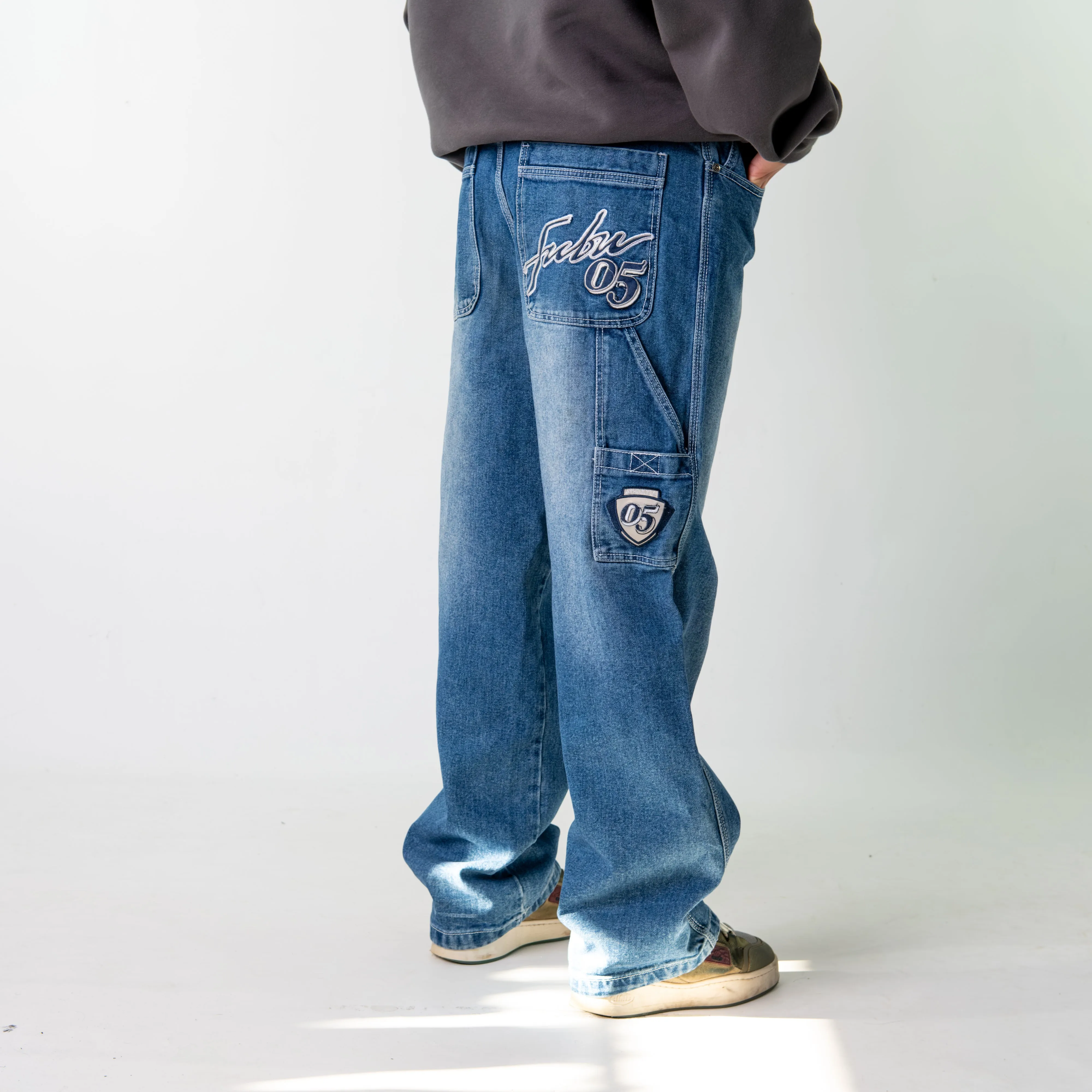 Blue Denim 90s FUBU  Cargo Skater Trousers Pants Jeans (32x32)