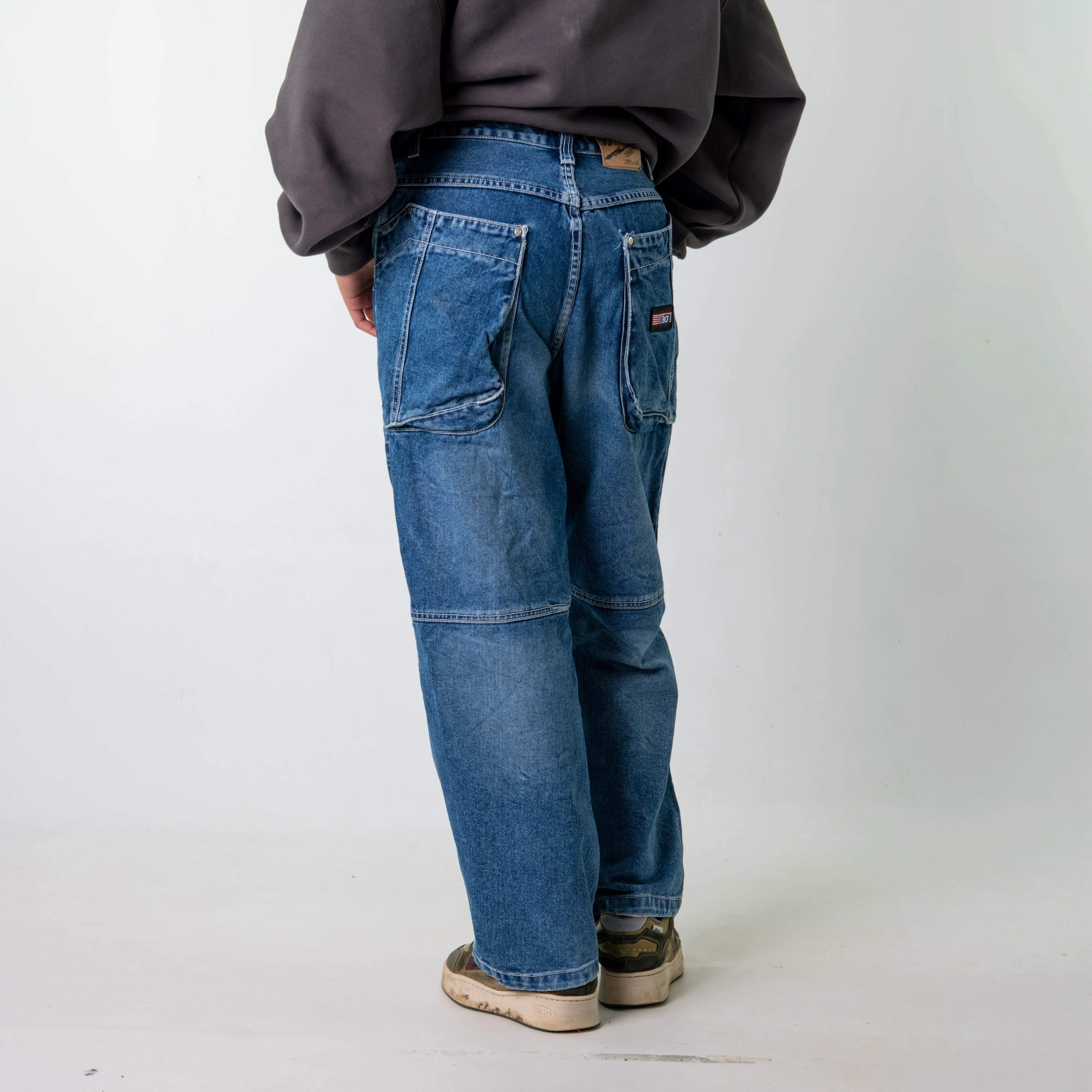 Blue Denim 90s Hip Hop Cargo Skater Trousers Pants Jeans (30x30)