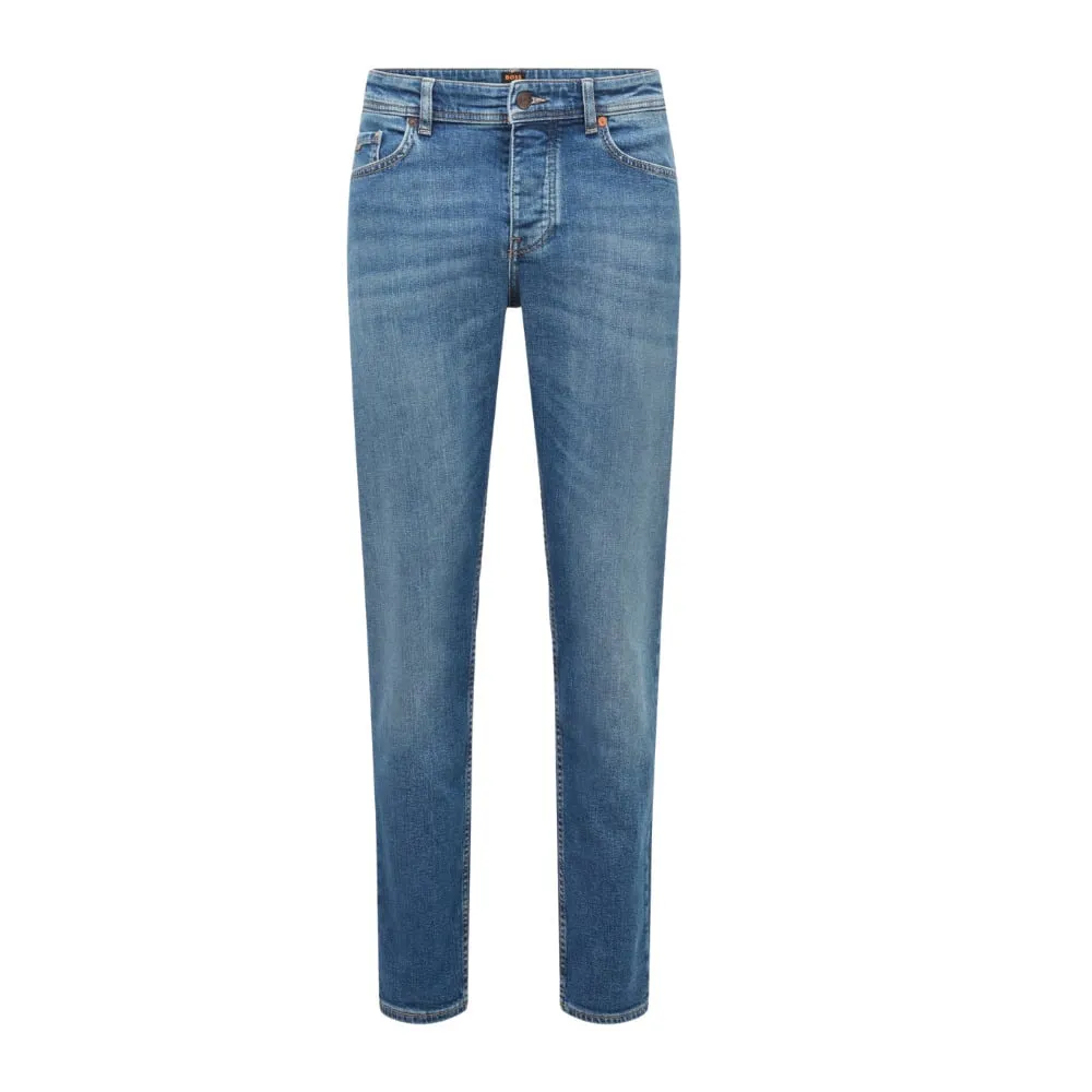 BOSS TAPERED-FIT JEANS IN BLUE COMFORT-STRETCH DENIM | Menswear Online