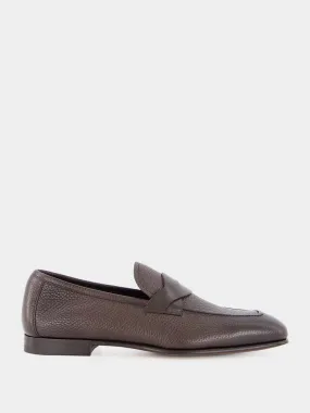 Brown Grain Leather Twisted Band Loafers