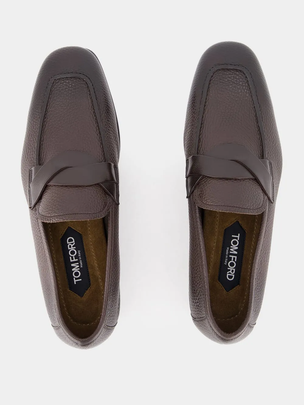 Brown Grain Leather Twisted Band Loafers