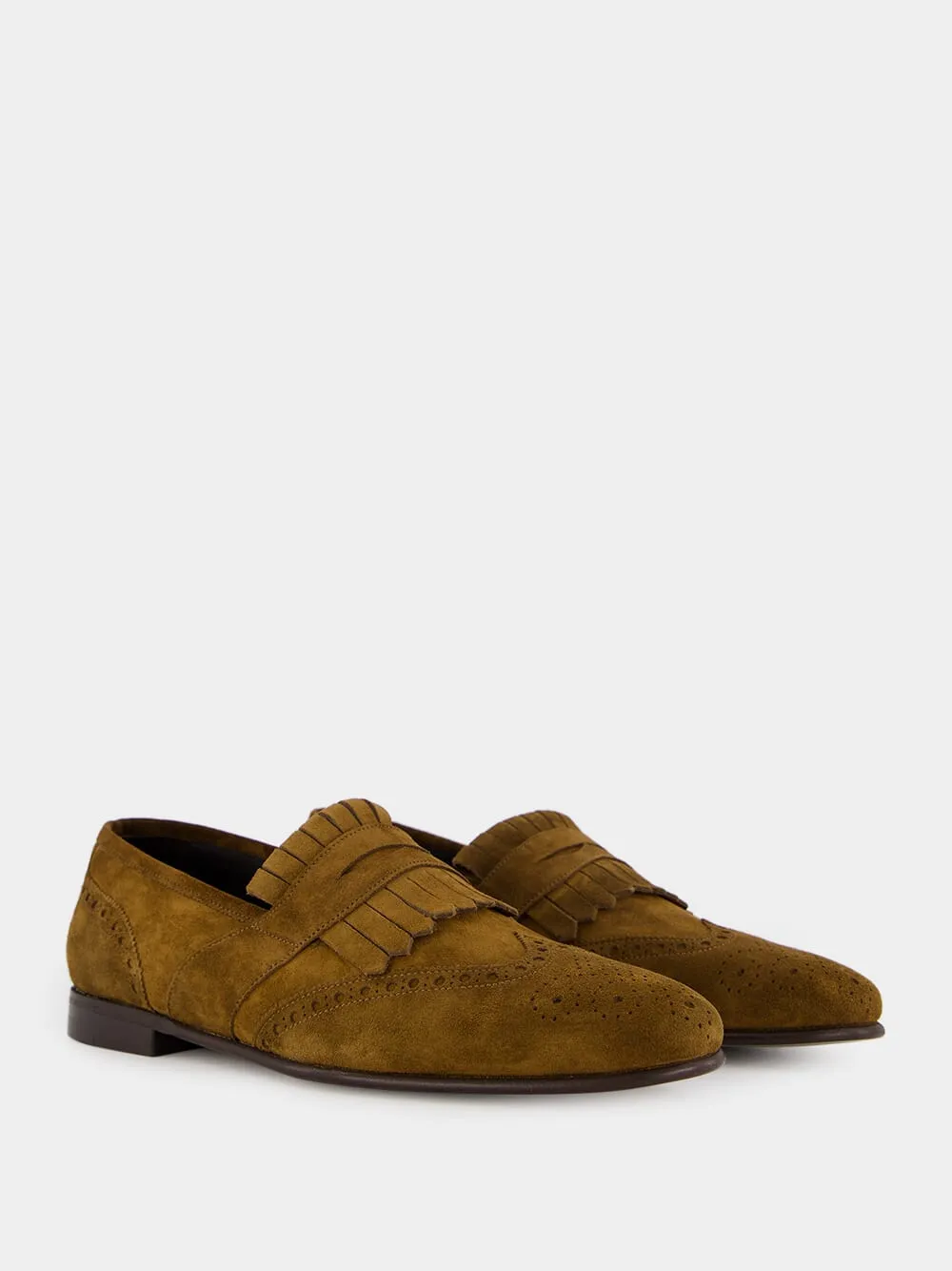 Brown Suede Kiltie Loafers