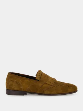 Brown Suede Kiltie Loafers