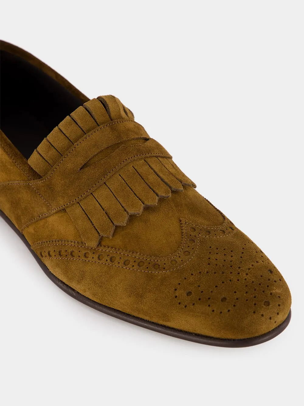 Brown Suede Kiltie Loafers