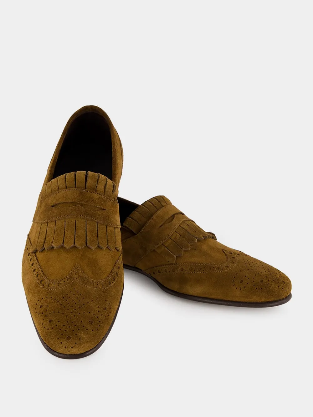 Brown Suede Kiltie Loafers