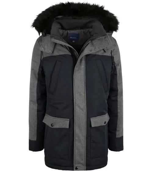 Chaqueta de invierno parka de hombre BLEND Mikael con pelo sintético desmontable negro